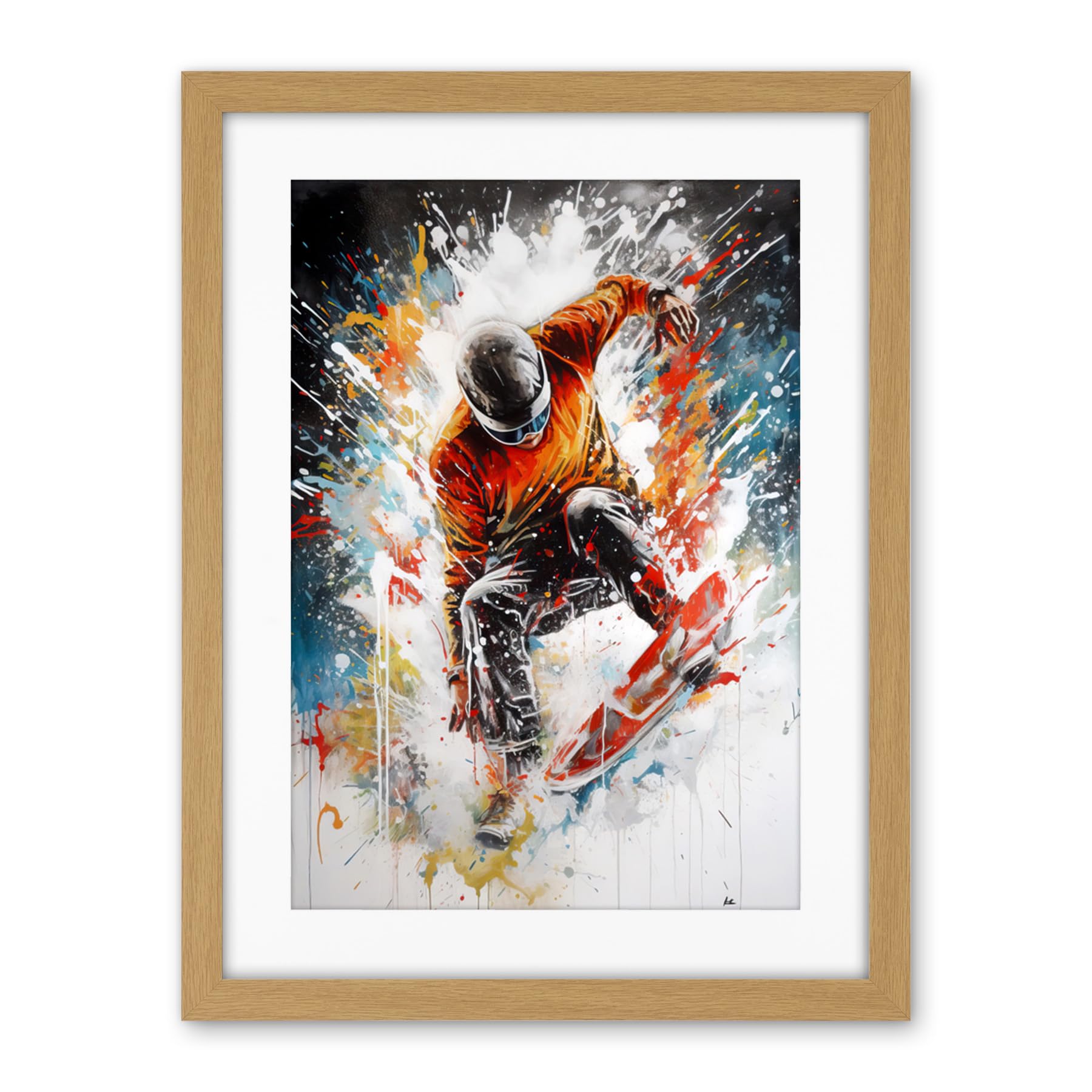 Artery8 Extreme Sports Snowboarding Paint Splat Portrait Artwork Framed Wall Art Print 18X24 Inch