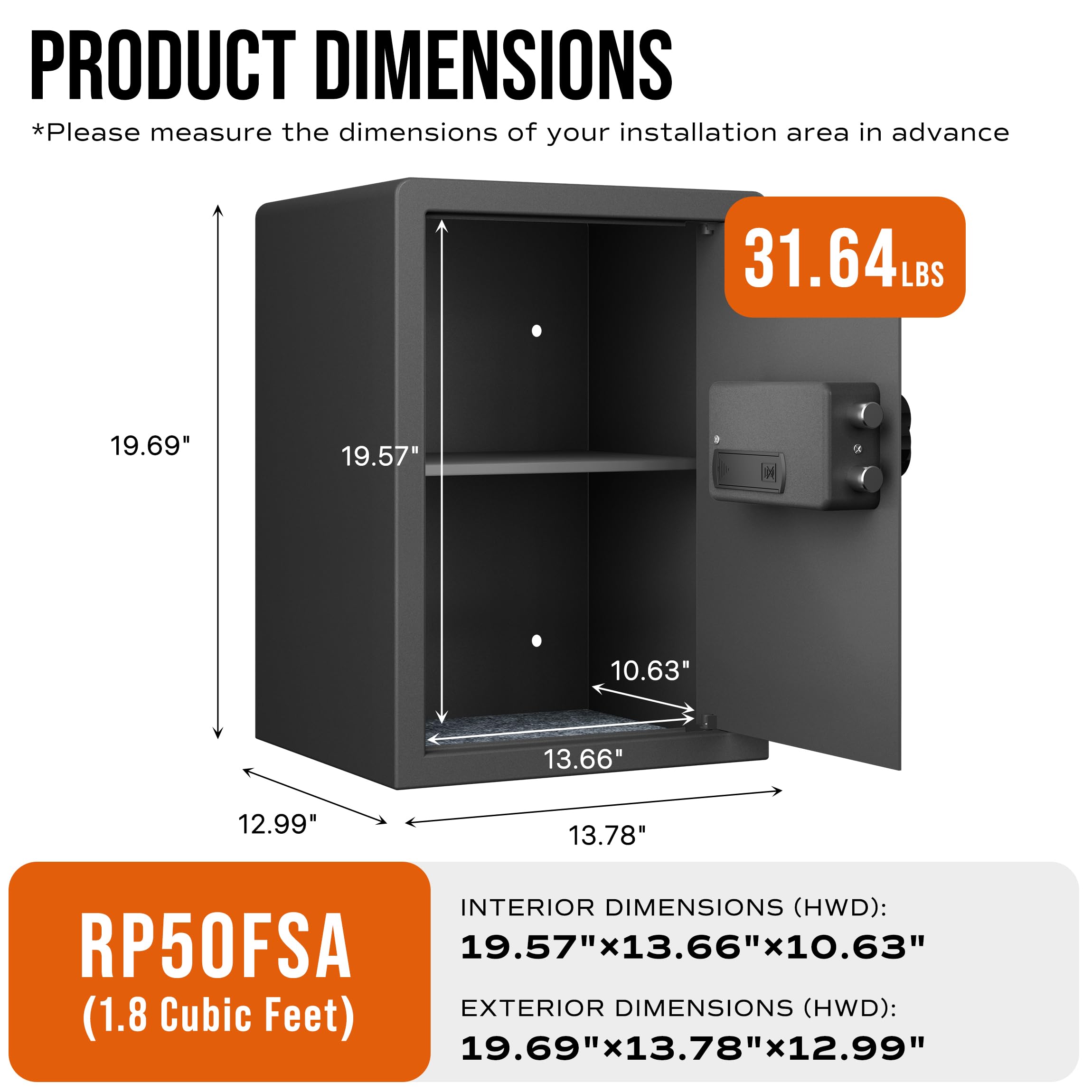 RPNB Caja fuerte biométrica retroiluminada Touchpad pequeña caja fuerte para el hogar con puerto USB C de emergencia, luz indicadora, caja fuerte de acero de aleación para dinero y joyas, 51L