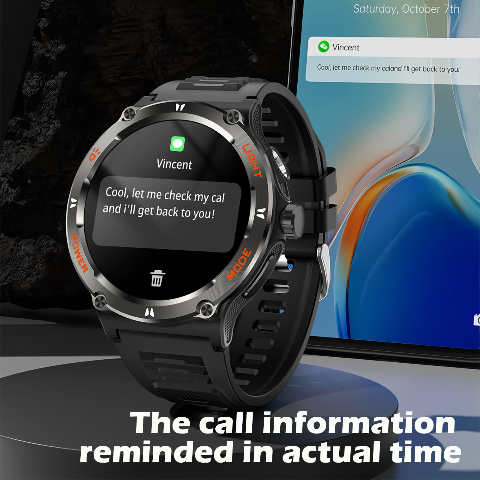Yihou Reloj inteligente con brújula y linterna, rastreador de actividad militar para Android iOS (respuesta de llamadas Bluetooth/marcación de llamadas), reloj inteligente resistente AI, asistente de