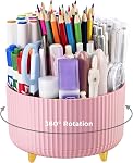 HBlife Pencil Pen Holder for Desk, 5 Slots 360° Degree Rotating Desk Organizers and Accessories, Desktop Storage Stationery Supplies Cute Pencil Cup Pot for Office, School, Home, Art Supply, White