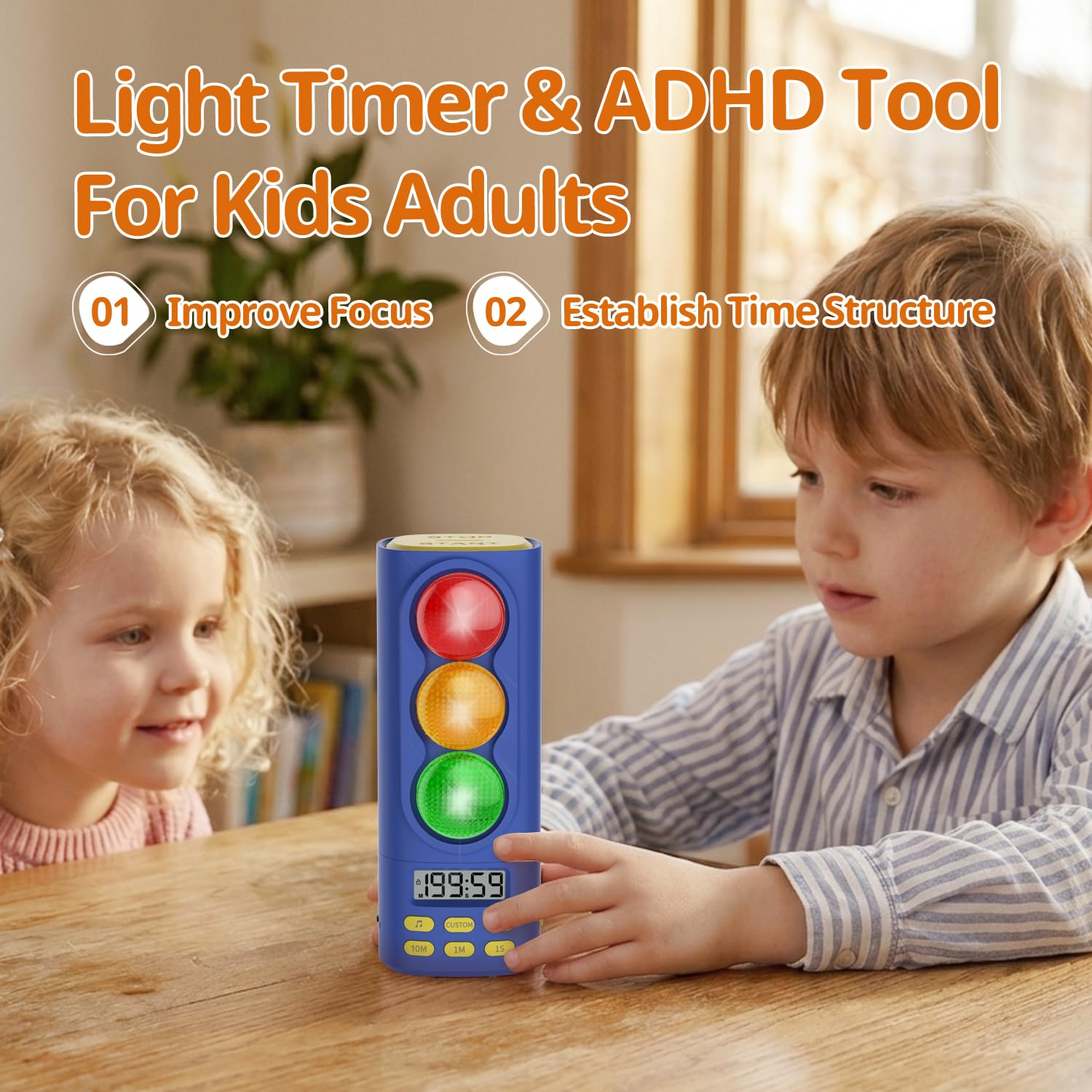 Timer sygnalizacji świetlnej, niestandardowe odliczanie, narzędzie ADHD, głośność i 4 pierścienie | Spotkanie wizualne Klasa Biurko Kuchnia Typ C W zestawie Powrót do szkoły Niebieski