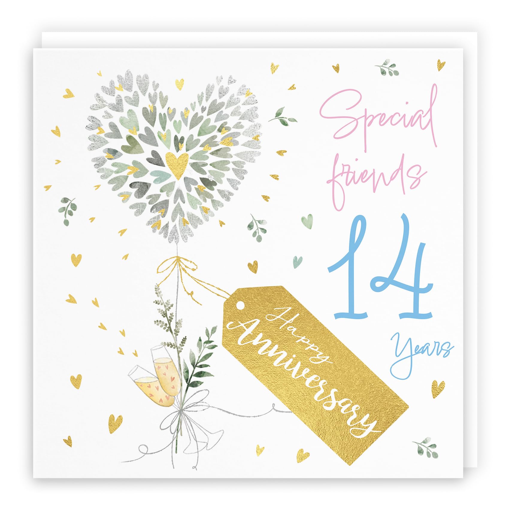 Hunts England - Special Friends 14th Anniversary Card - 14 Years - Contemporary Hearts - Gold Foil - 14th Wedding Anniversary Card For Special Friends - Milo's Gallery โ image 1