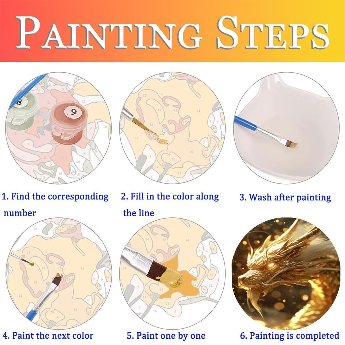 Dipingere con i Numeri Drago, Paint by Numbers Adulti Animale, Fai da te Creativi Adulti Quadri da Dipingere Numerati Kit per Decorazione Della Parete di Casa, Regalo 70x95 cm Senza Cornice 82-5