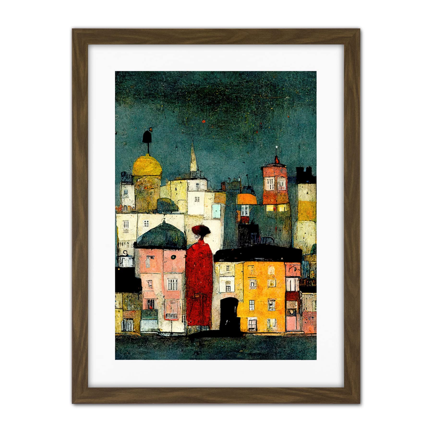 Doppelganger33 LTD Onlooker Quirky Colourful Street Scene Artwork Framed Wall Art Print 18X24 Inch