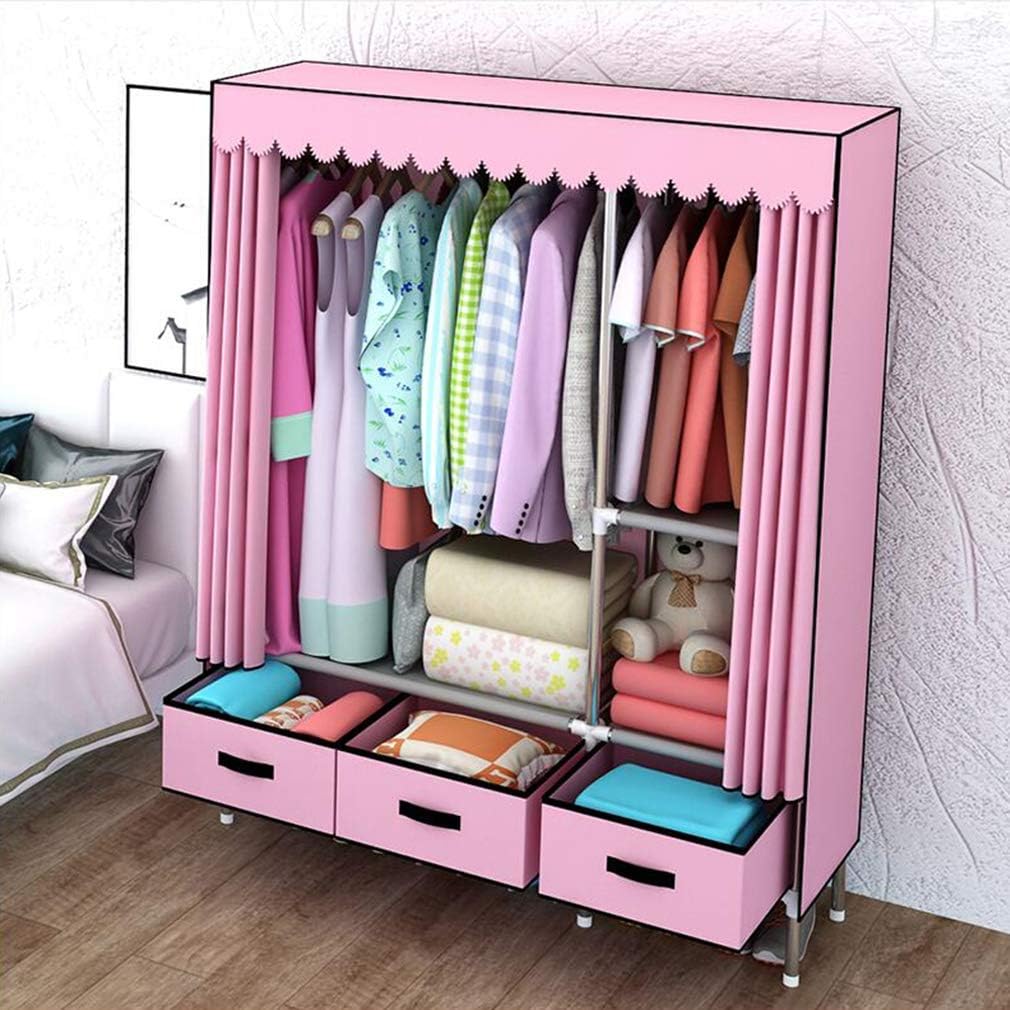 Cloth Wardrobe Clothes Closet, Portable Closet Wardrobe Storage Closet Standing Closet Fabric Cabinet Portable Wardrobe,Pink_125x45x168cm