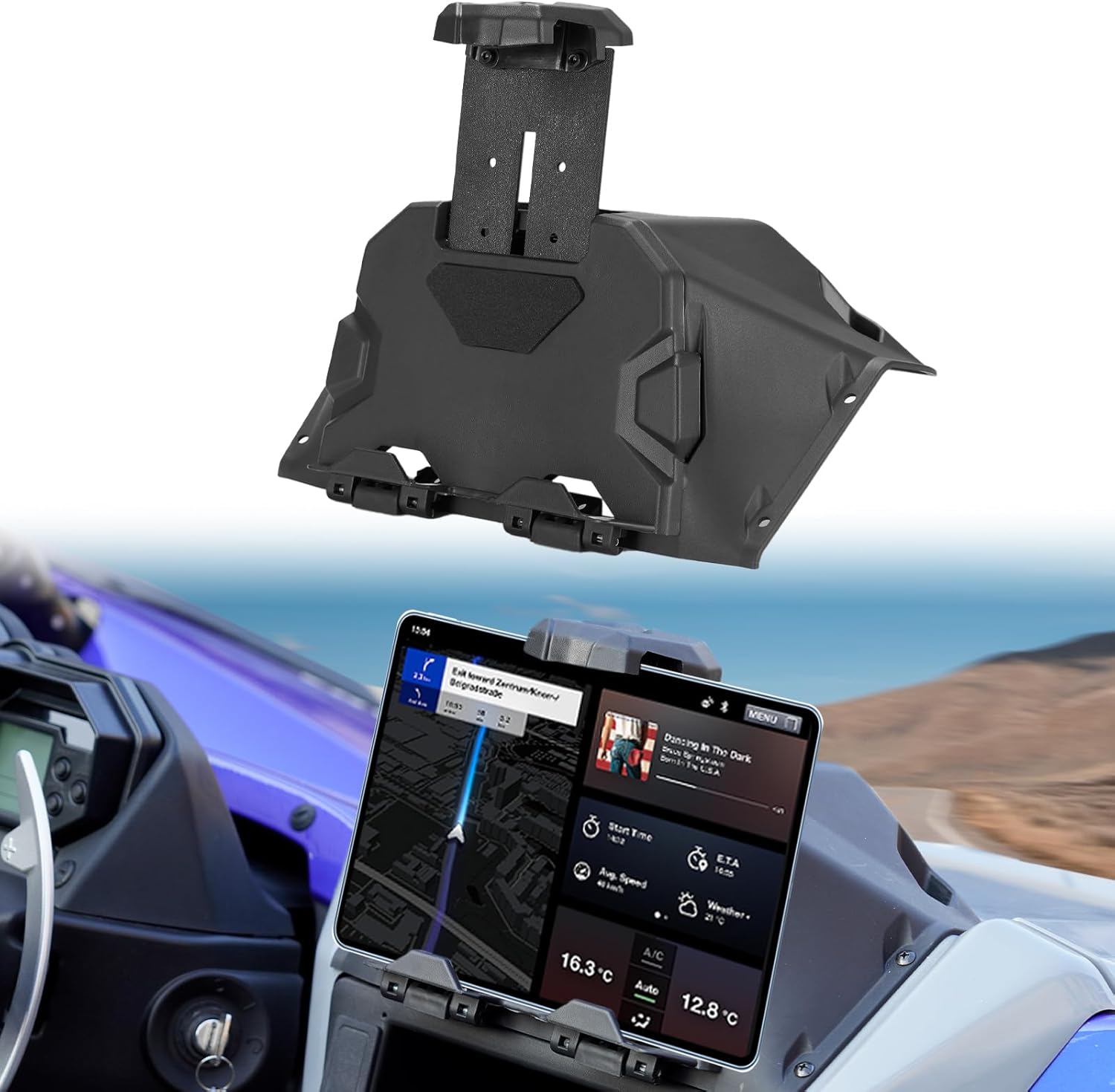 A & UTV PRO Electric Tablet Mount for Yamaha YXZ 1000, with Storage Box Organizer Tray, GPS Phone Ipad Mount Tablet Holder for Yamaha YXZ 1000R / SE/SS/SS SE 2019-2023 Accessories