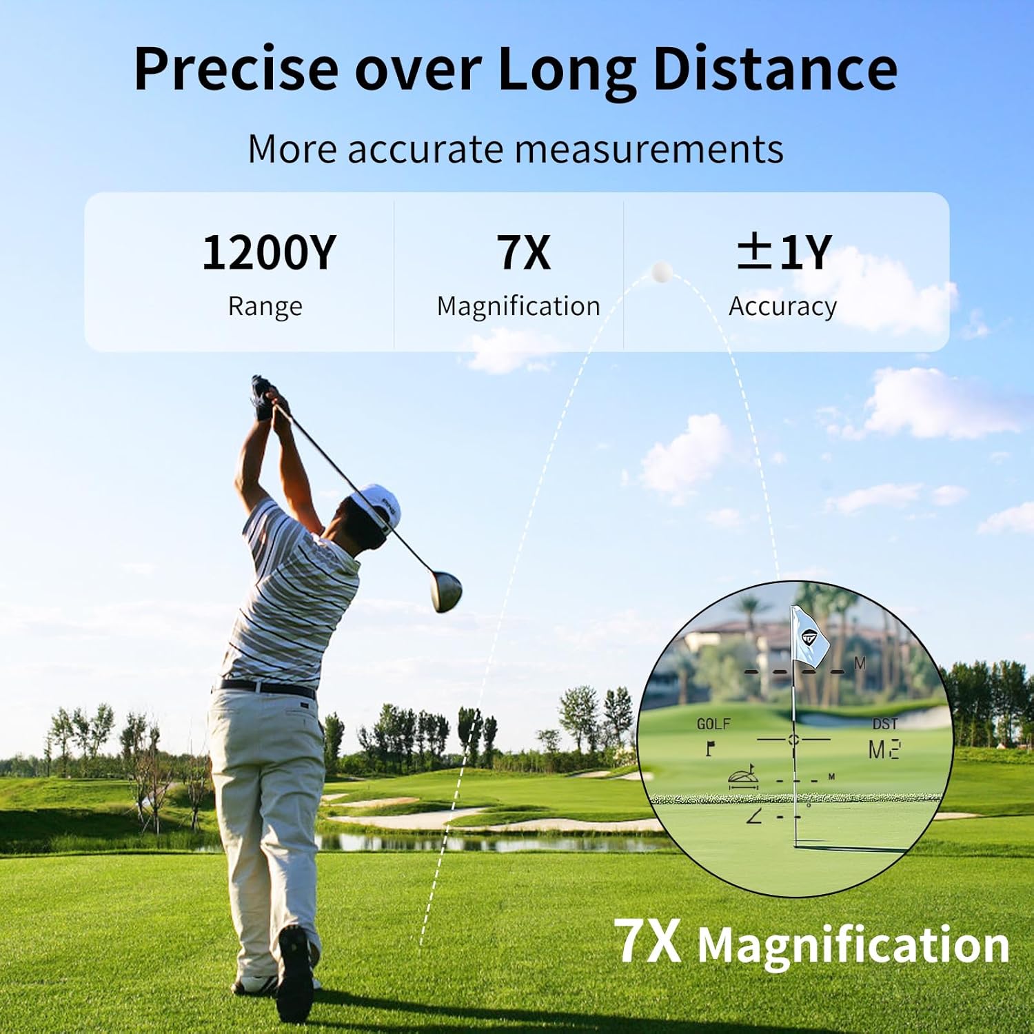 Golf Rangefinder with Slope, 1200 Yards Laser Rangefinder, 7X Magnification, Rechargeable, Flag Pole Locking Vibration, Integrated Magnet, Golf Accessories for Men & Women
