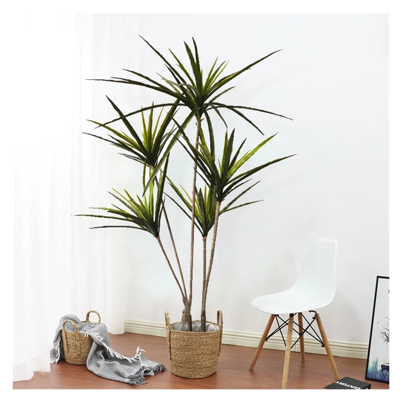 Künstliche Tannenzweige 90-120 cm künstliche Dracaena-Pflanzen, gefälschte Palmblätter aus Kunststoff, Cycas-Pflanze for die Innen- und Gartendekoration, tropische Topfpflanze(2-Heads Red Two)