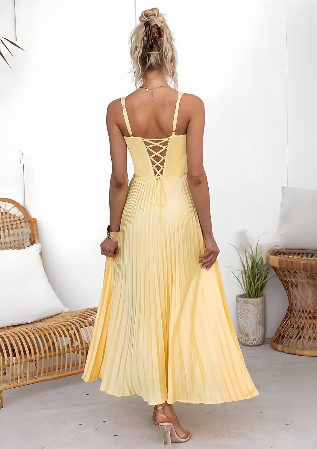 Satin Bridesmaid Dresses for Women Midi V-Neck Prom Dress Pleated Formal Evening Gowns