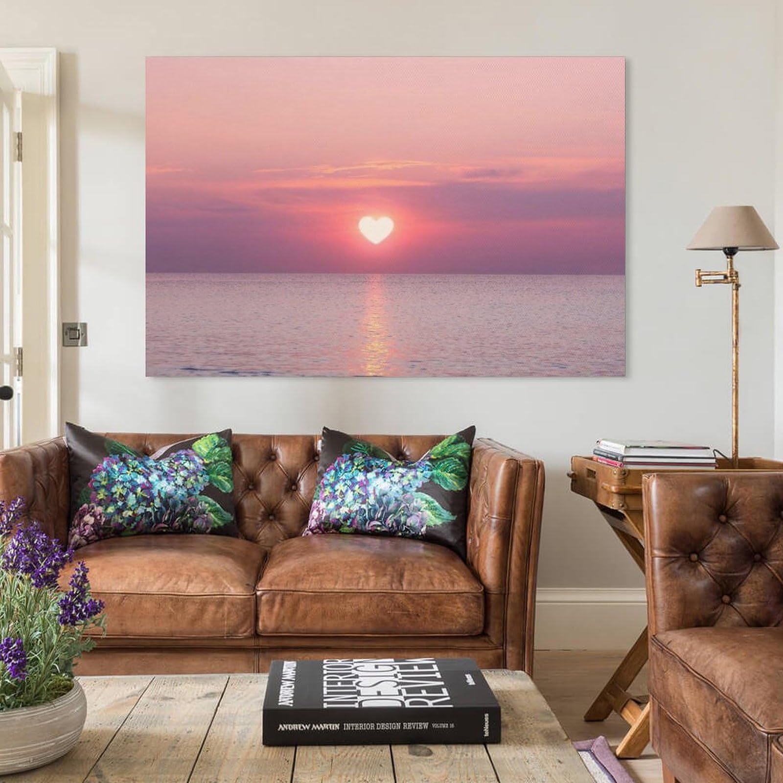 Amazon.co.jp: ピンクハート 太陽 海 夕焼け 風景 ヴィンテージ 絵画