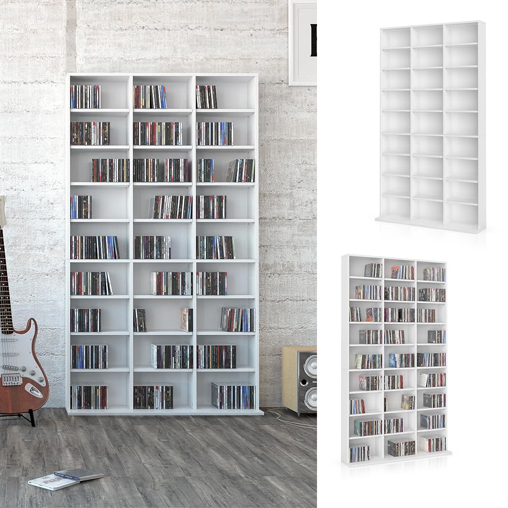 Vicco Scaffale porta cd Jukebox, Bianco, 102 x 178 cm