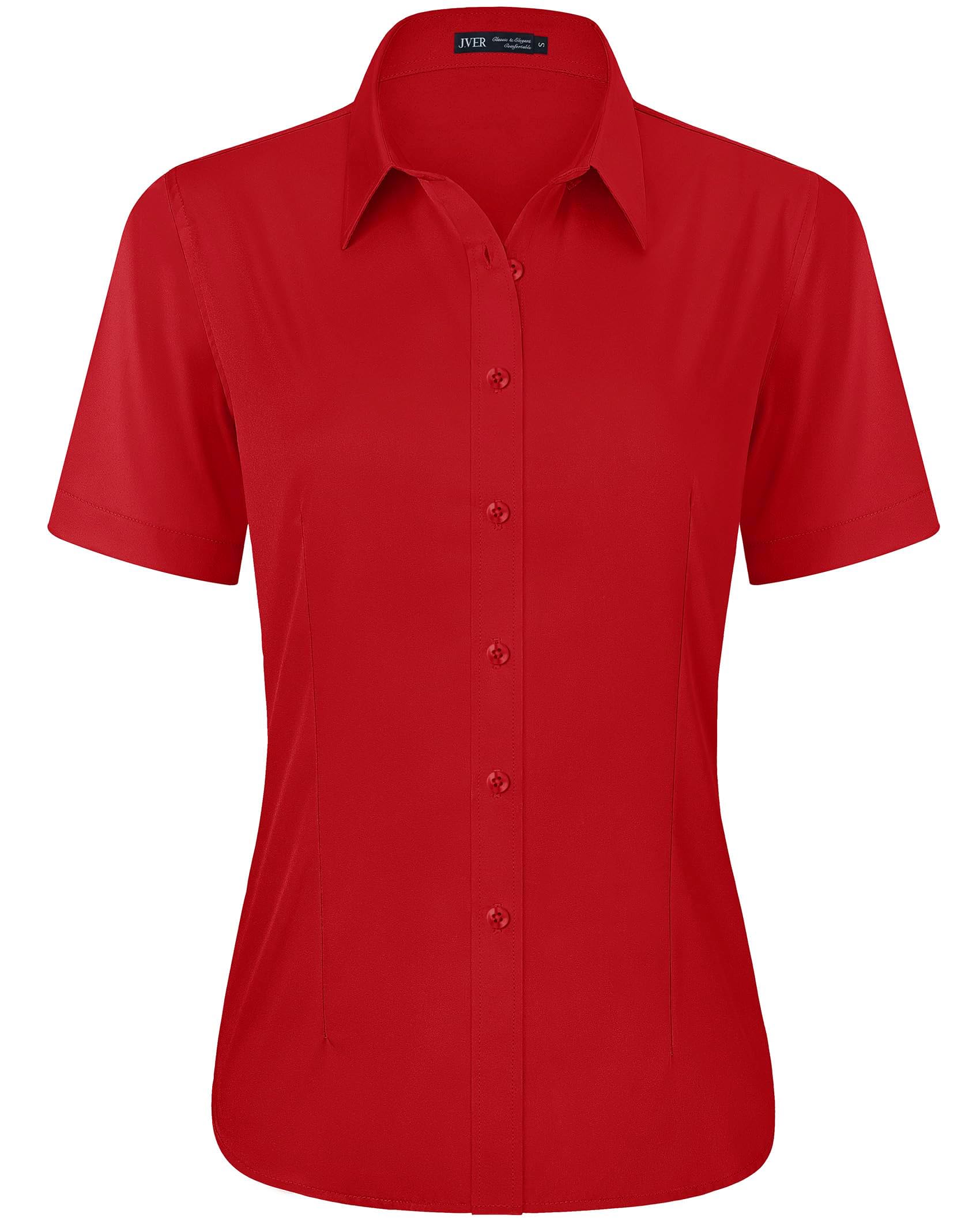 J.VER Bluse Damen Kurzarm Casual Businessbluse Regular Fit Knitterfrei Bügelleicht Sommershirts mit Knopleiste Freizeithemd Tops
