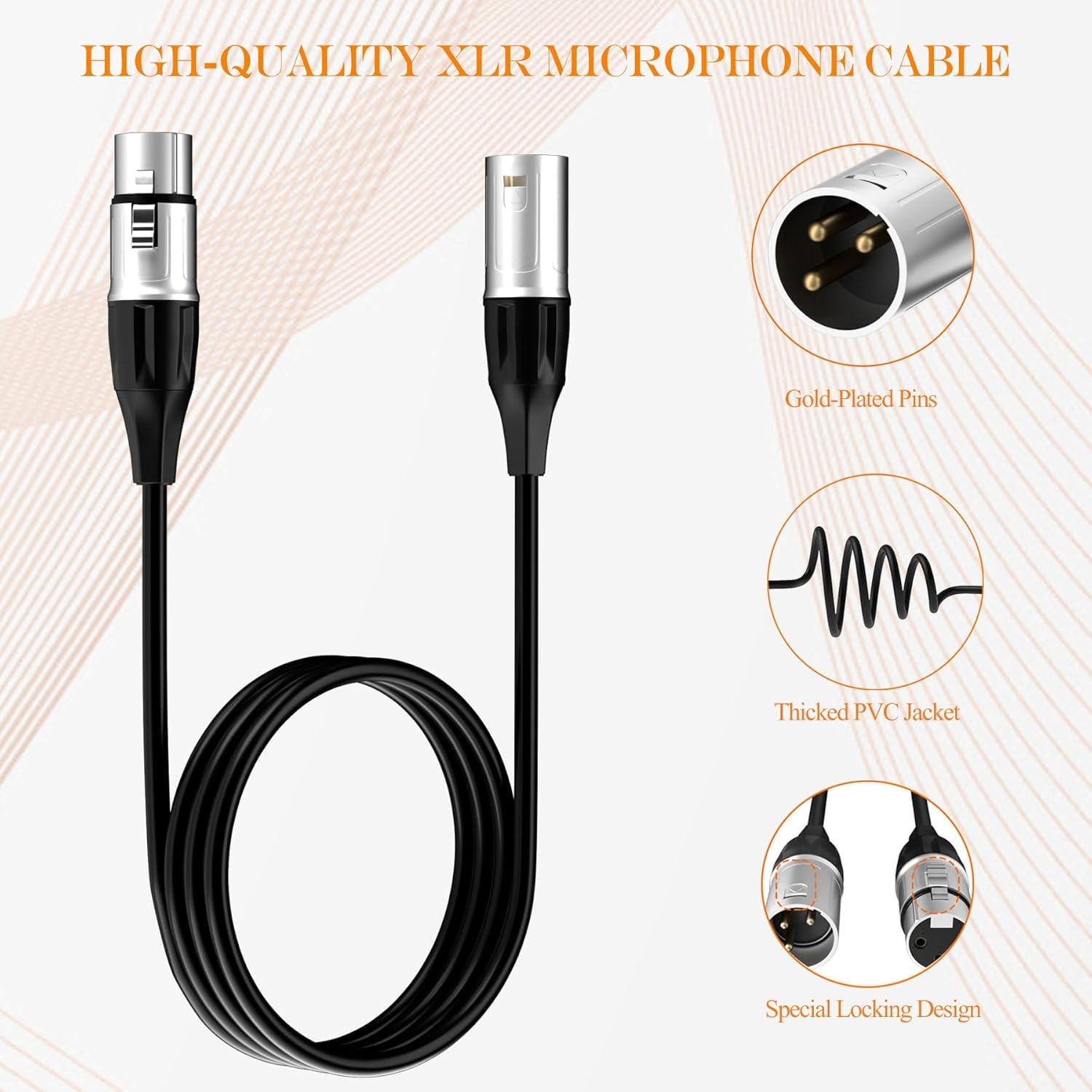 Tisino Cable XLR, paquete de 4 cables de micrófono XLR macho a XLR hembra, cable de micrófono equilibrado compatible con preamplificadores/sistemas de altavoces y más, 3 m
