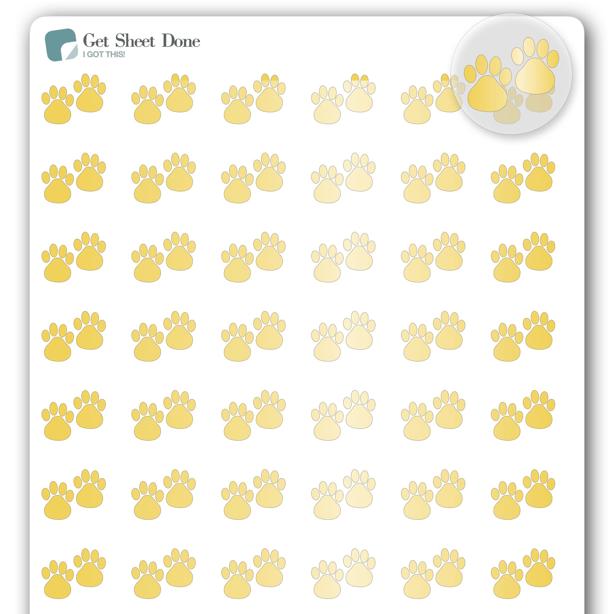 Paw Pet Planner Stickers / 54 Gold Foil (1/2”) / Dog Cat Care Medication Groom Reminder/Essential Productivity Life Planner/Bujo Bullet Journaling/Todo Appointments (1 Sheet, Gold Foil)