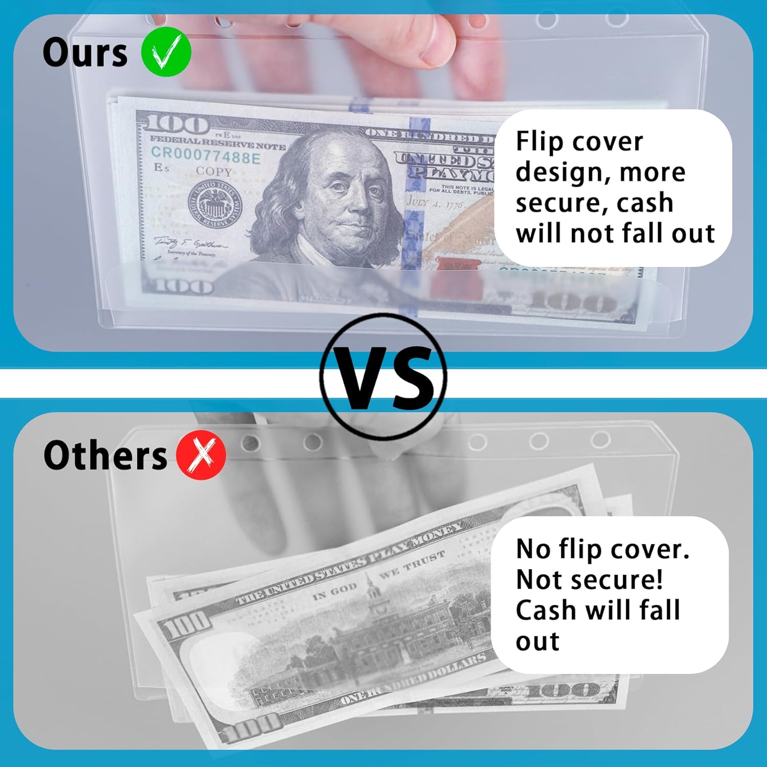 Antner 12PCS A5 Binder Pockets No Zipper 6-Hole Cash Stuffing Envelopes Planner Inserts for A5 Binder, Clear PVC Zipless Loose Leaf Bags Binder Pouch Money Saving Budget Envelopes for Cash Budgeting - Image 6