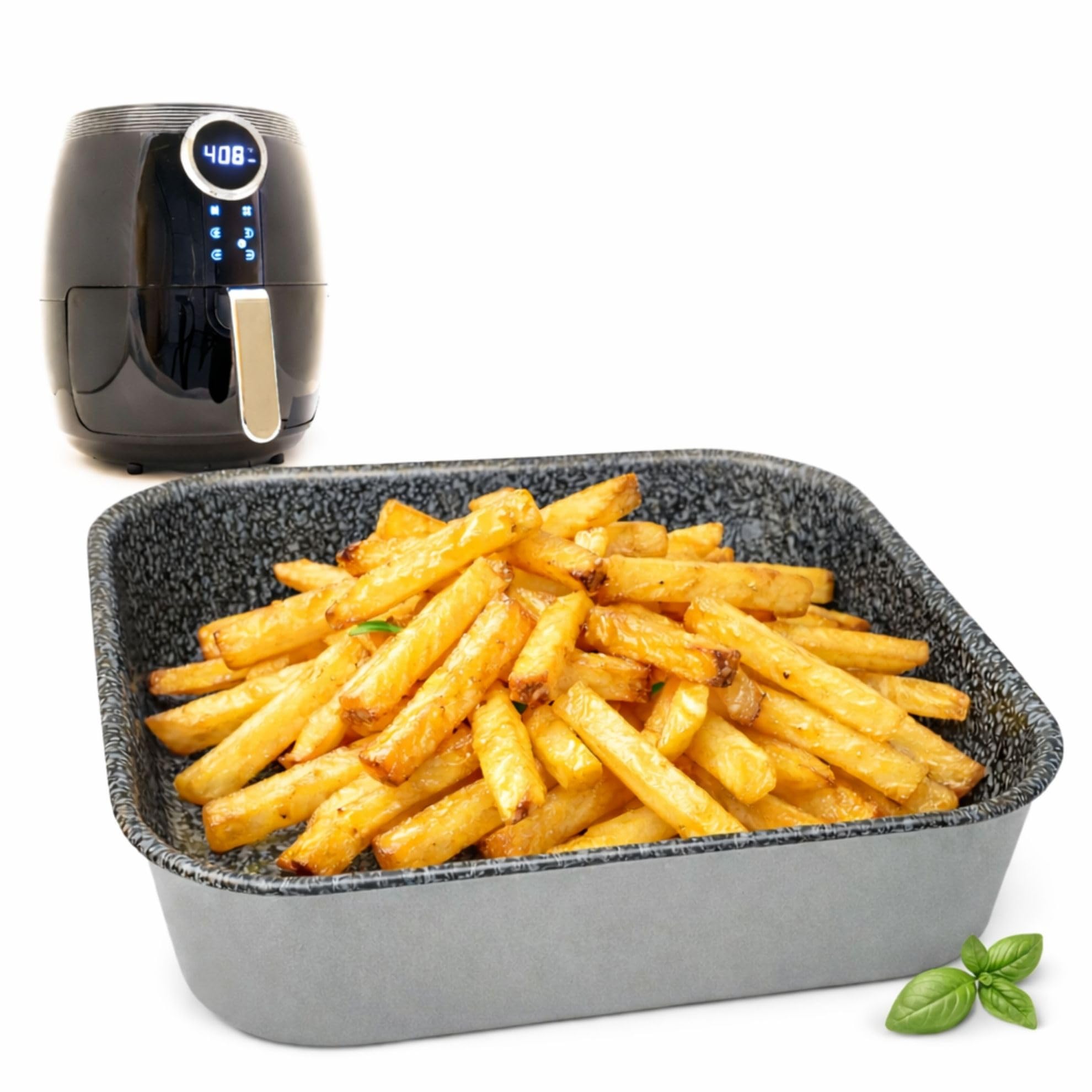 NAMAI - Air Fryer Container 20 x 20 cm Internal Measurements, Dishwasher Safe, Air Fryer Molds, Aluminium, Stone Effect, Air Fryer Mould 21 x 21 cm External Measurements