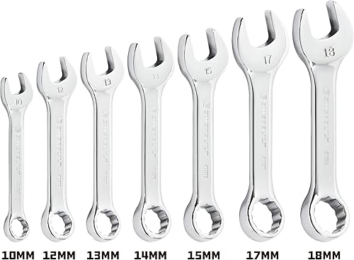 Miniatura 61 de Powerbuilt Juego de herramientas de llaves combinadas, 7 tamaños SAE, llaves hexagonales de extremo abierto y Z-Drive, desplazamiento de 15 grados