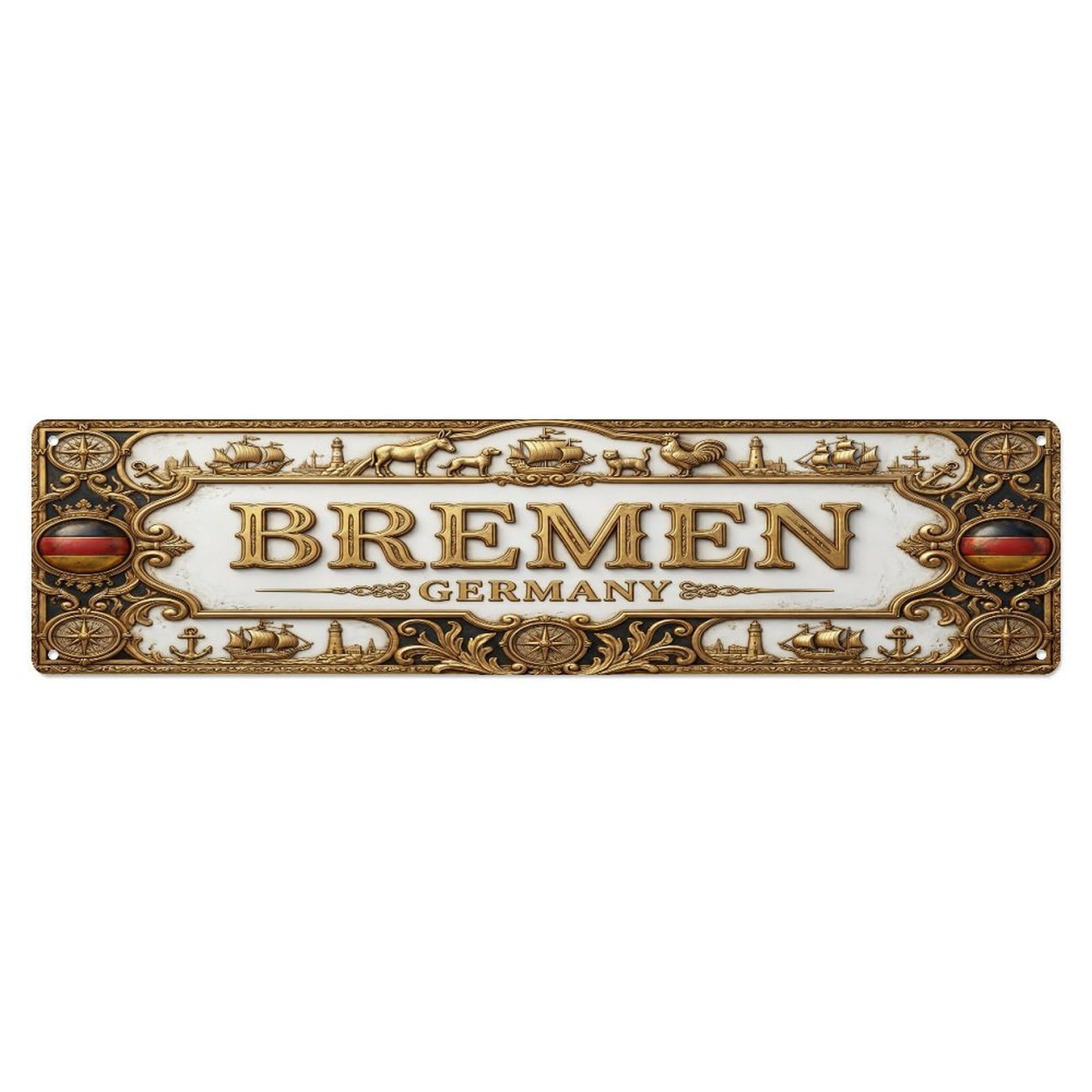 Vintage Bremen Germany Flag Pattern Metal Tin Sign