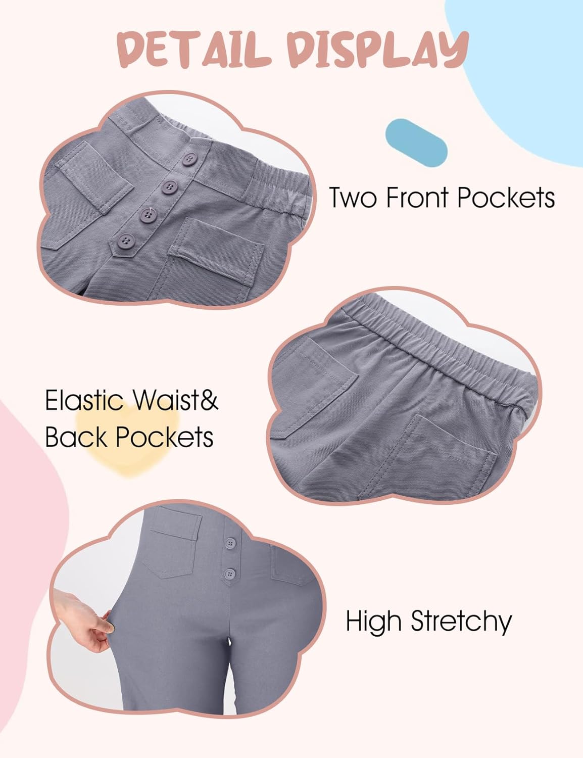 Flygo Girls Flare Yoga Pants Kids High Waisted Multiple Pockets Bell Bottoms Button Bootcut Stretchy Pants - Image 6