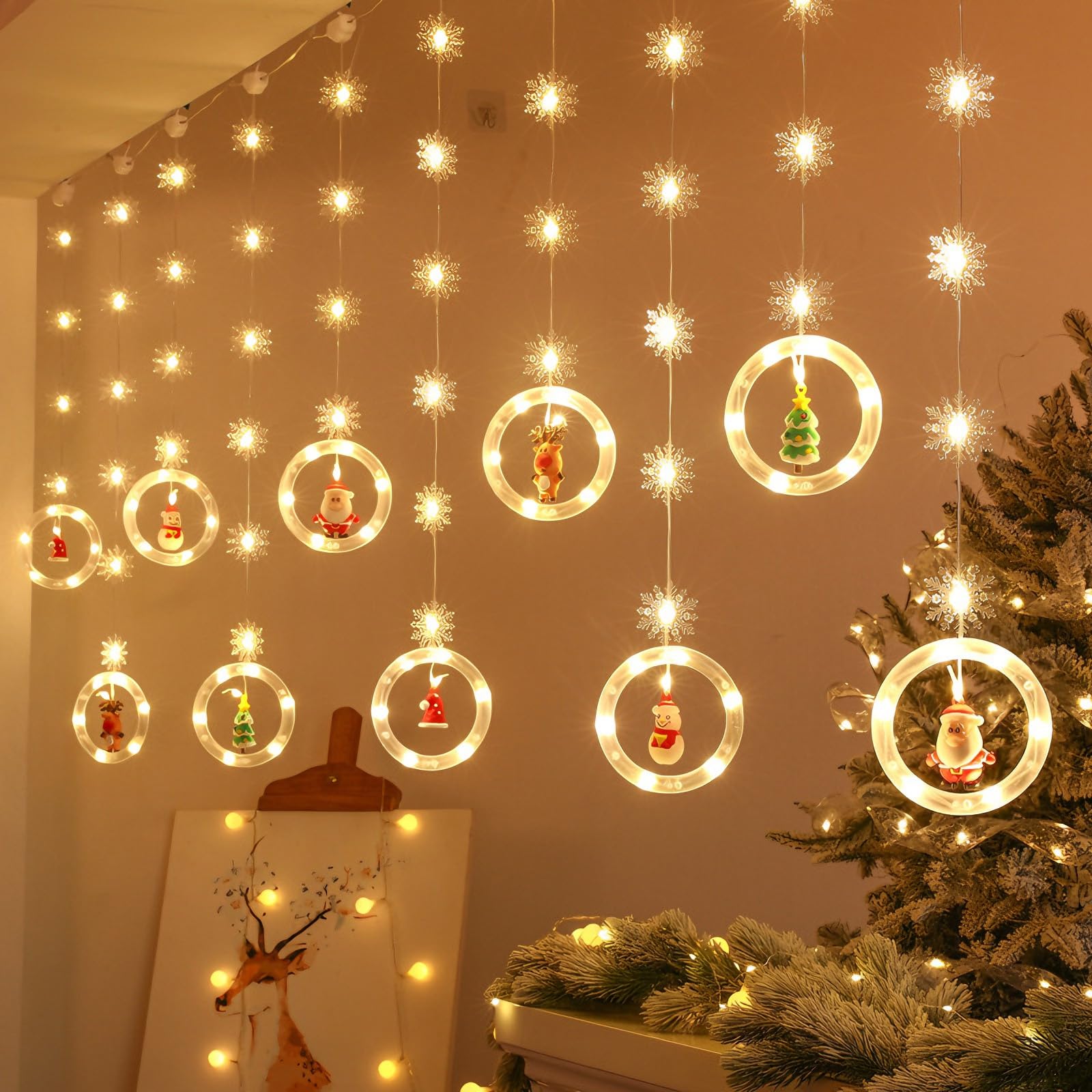 Christmas Snowflakes Curtain Lights, 3M LED Curtain String Lights Christmas Window Lights with Remote Control Waterproof Fairy Light String 8 Flashing Modesfor Xmas Windows Bedroom Indoor Home Decor