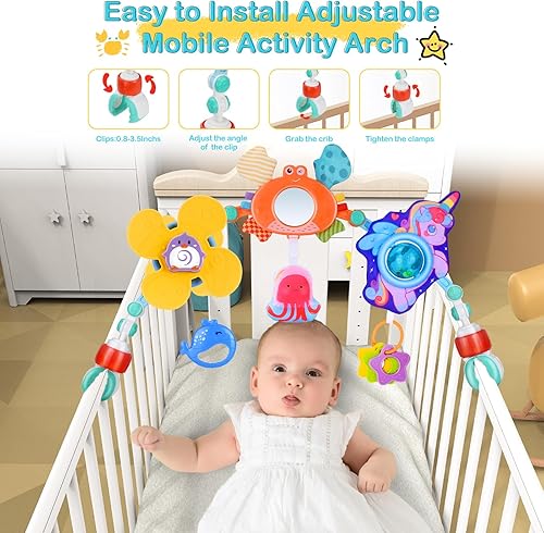 Miniatura 4 de Juguete de arco para cochecito de bebé, juguetes de moisés montessori, juguete sensorial Montessori para asiento de automóvil, juguete ajustable