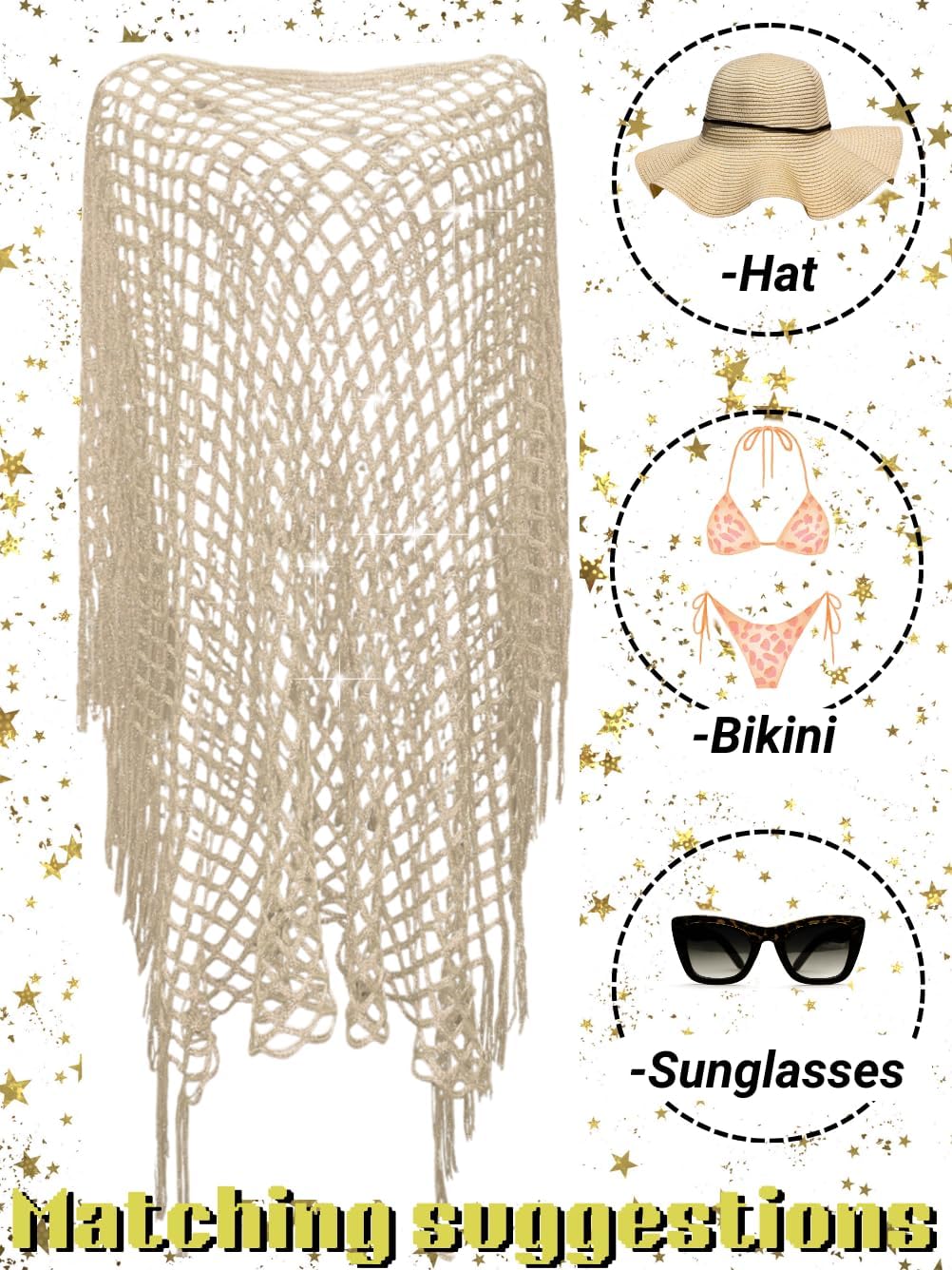 Kaei&Shi Sexy Hollow Out Beach Coverups,Crochet Fringe Knit Swimsuit Cover Up,Pool Swimwear Dress for Women Fit 0-14 - Image 4