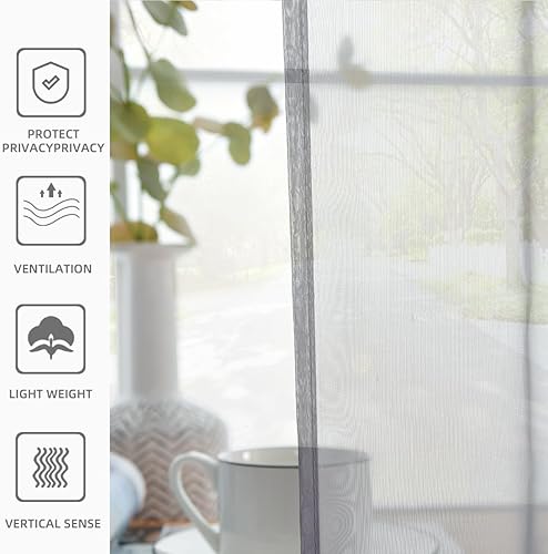 Miniatura 6 de Youleyar 2 paneles de cortinas de gasa transparentes con bolsillo para barra, color blanco, beige, negro, gris, café, 70 pulgadas de ancho y 63