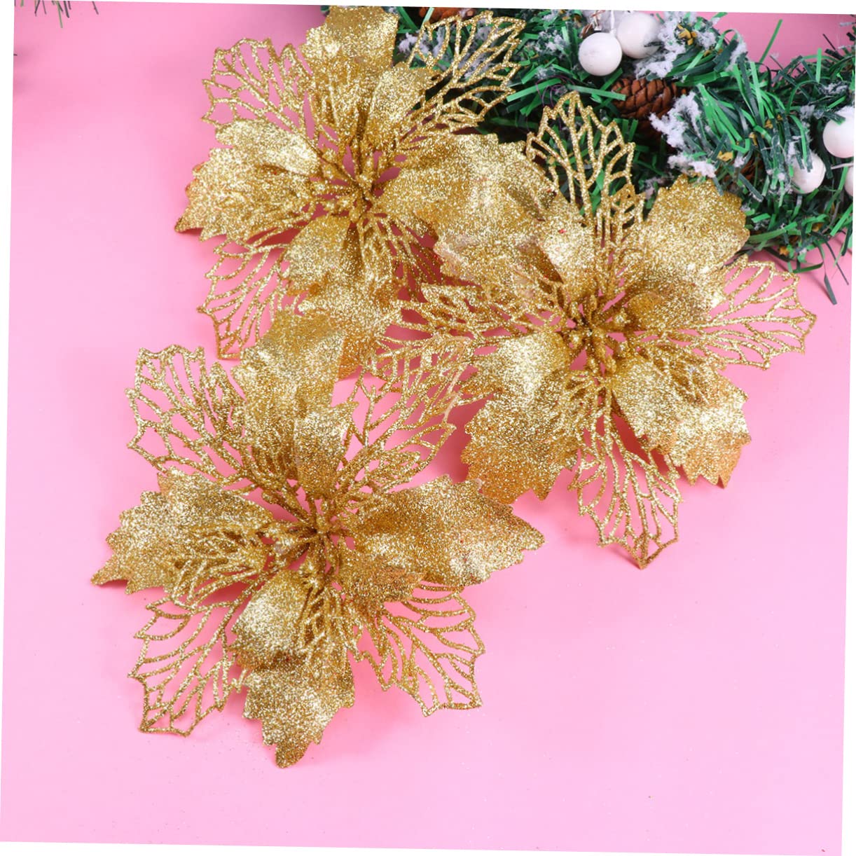Abaodam 36 Piezas De Flores De Pascua con Purpurina Huecas Artificiales para Decorar El Árbol De Navidad Fáciles De Hacer.