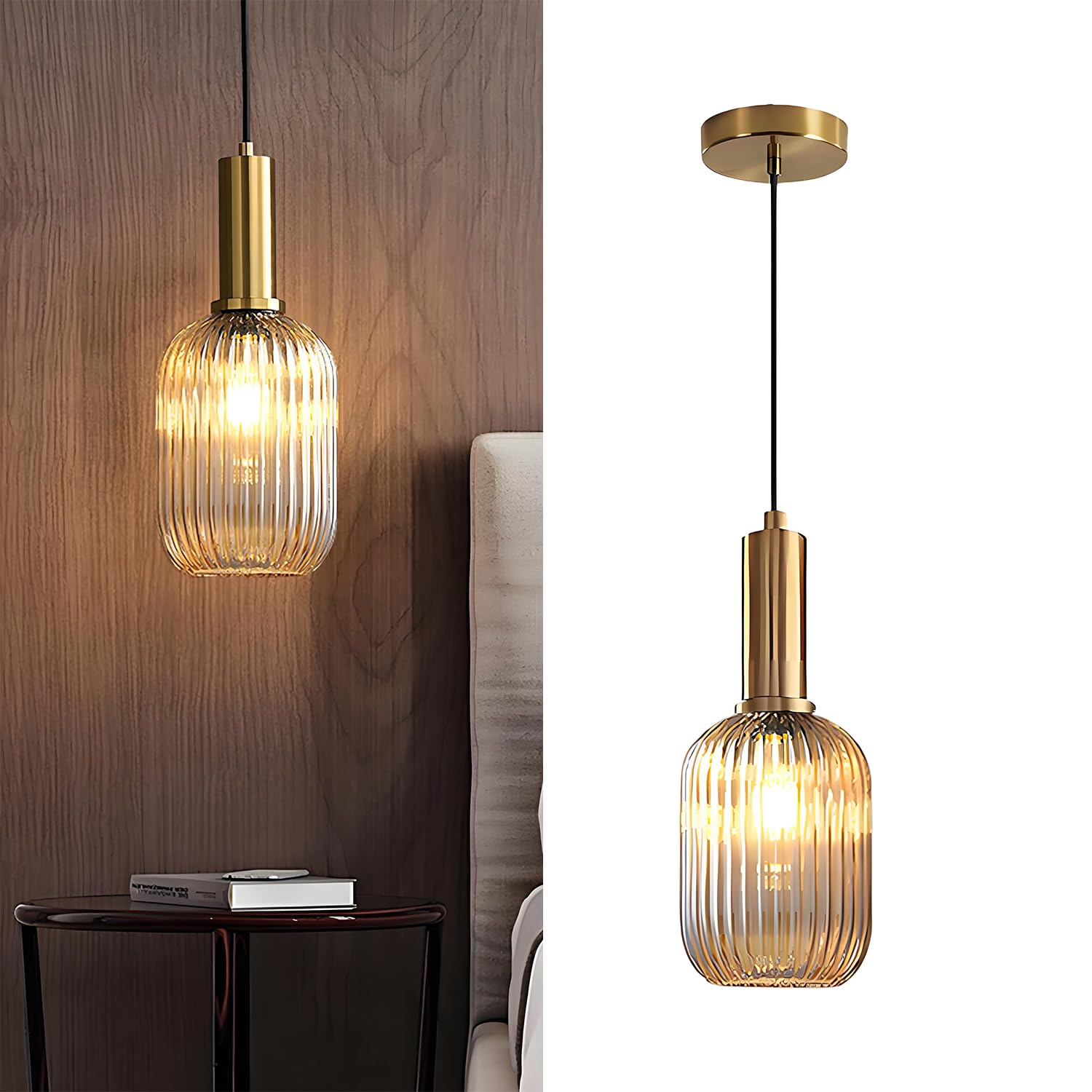 Tropibed Vintage Glass Pendant Light Fixtures Glass Pendant Ceiling Light for Kitchen Island Bedroom Dining Room Creative Glass Pendant Light Shade Retro Ceiling Hanging Lamp (Amber, 13cm) — image 1