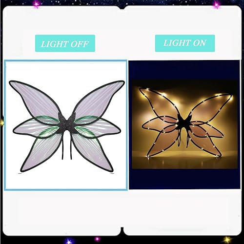 Miniatura 6 de Vestido de alas de hadas blancas iluminadas brillantes y transparentes accesorios de Halloween disfraz de alas de mariposa