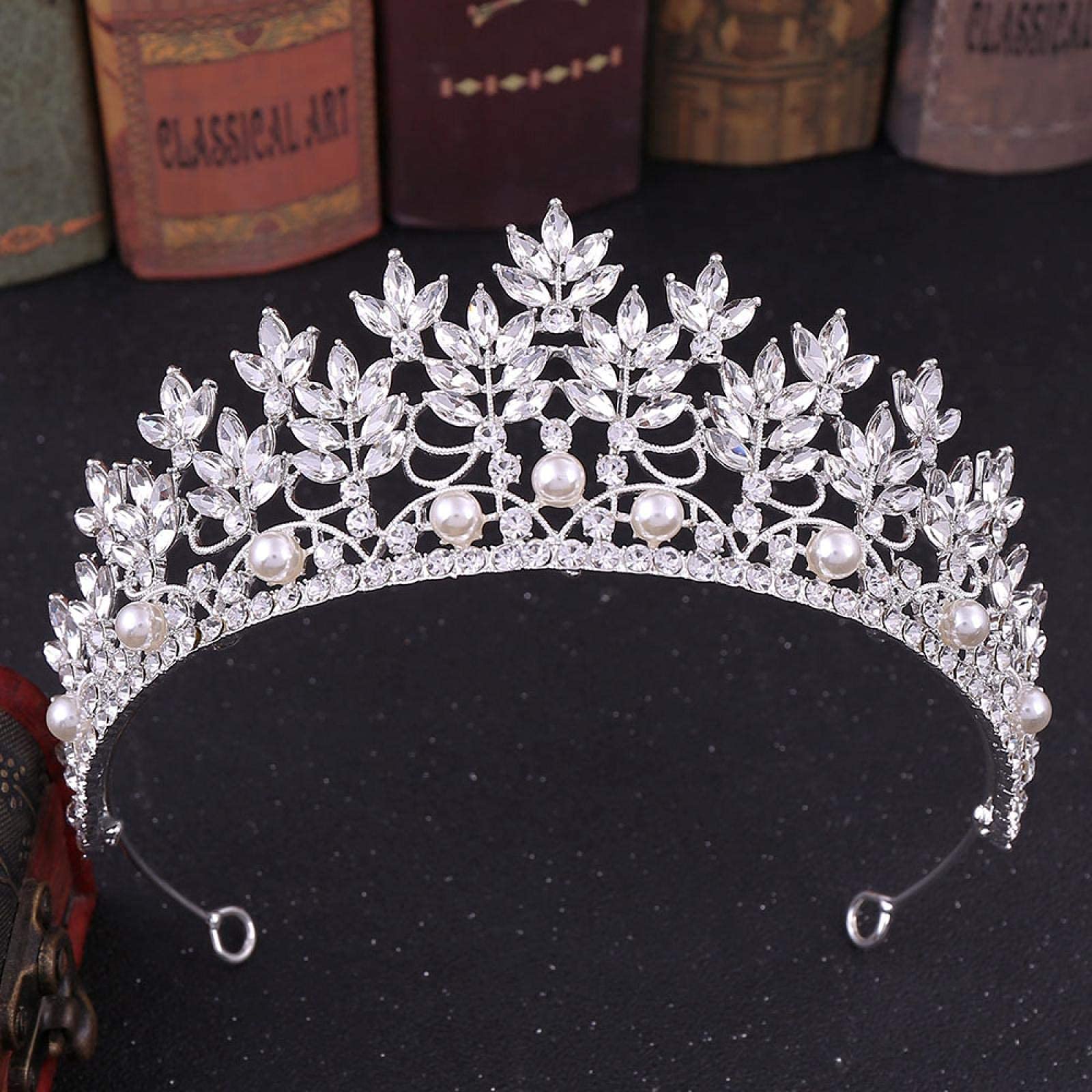 Bridal Wedding Tiara,Hair Crown Baroque Luxury Lainstone Pearl Bridal Tear Laklaw Clistal Diadem Baley La Wedding Headpiece Silver White for Women (Goldwhite),nice