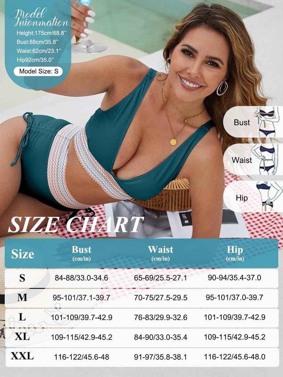 Yutdeng Conjunto Bikini Mujer Braga Alta Reductores Barriga Push Up con Relleno Cuello V Bañador 2 Piezas