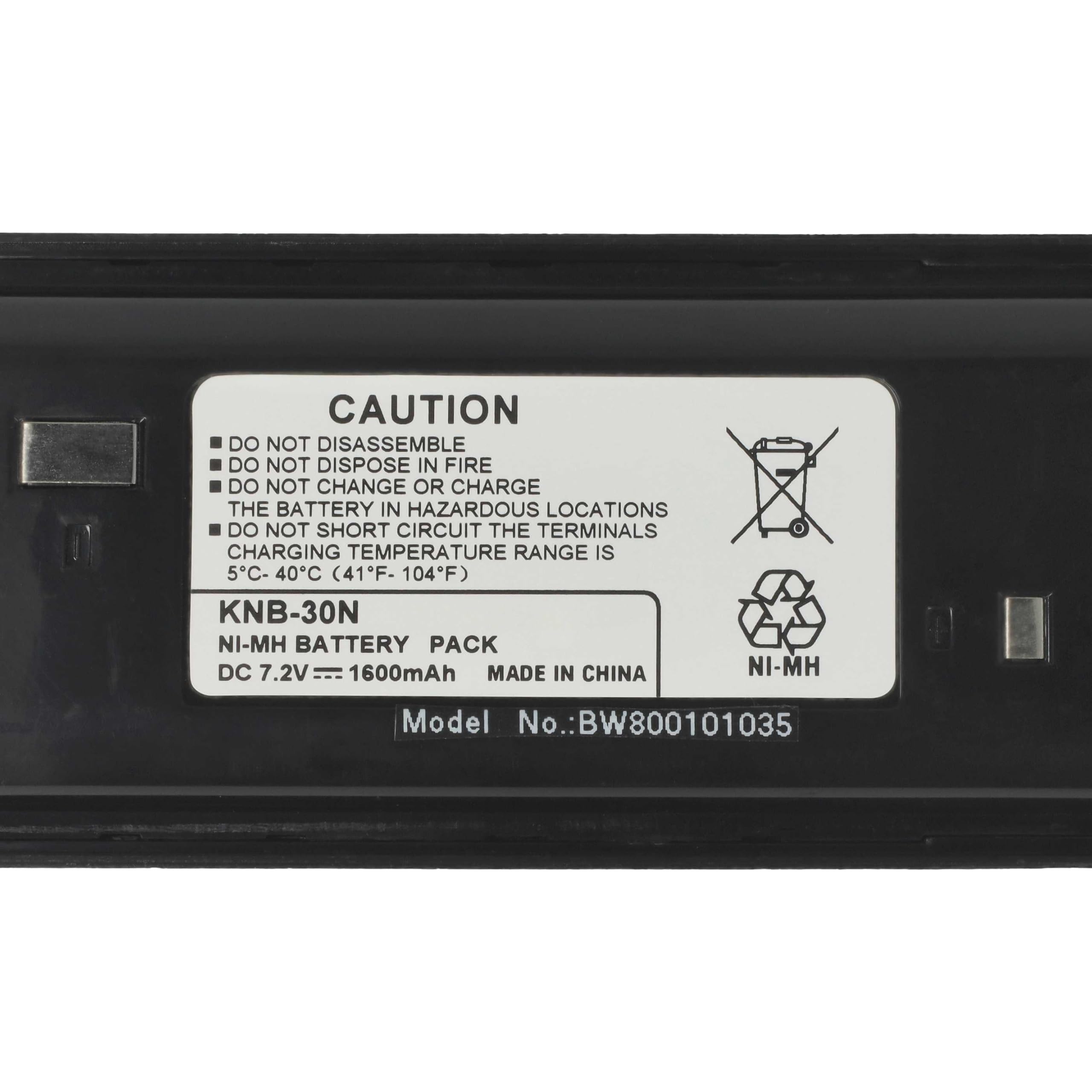 vhbw Akumulator 5 x kompatybilny z Kenwood TK-3300, TK-3217, TK-3207, TK3240, TK-3300UP, TK-3212M, TK-3212 Radio (1600 mAh, 7,2 V, NiMH)
