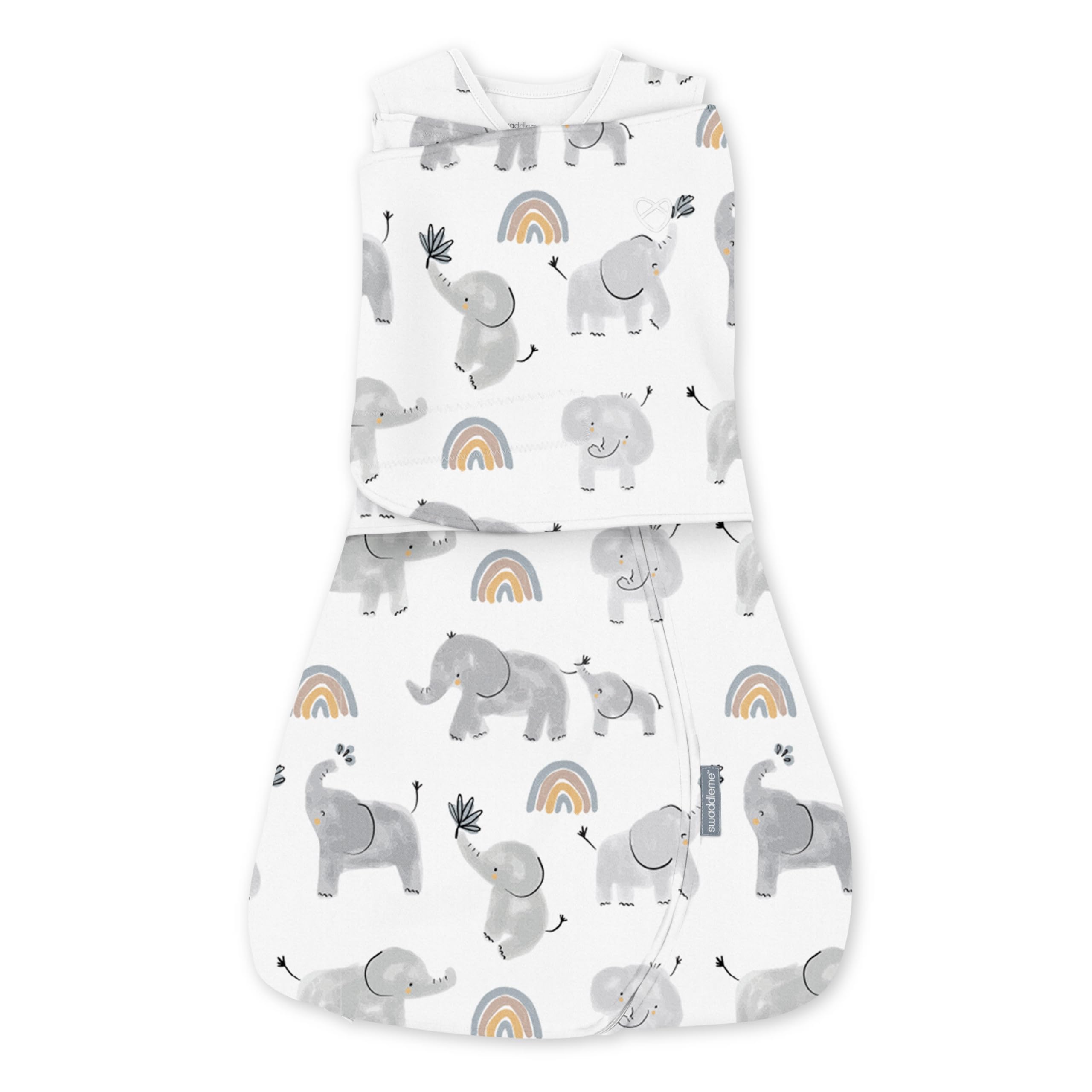 Ingenuity SwaddleMe Arms Free Umwandelbarer Baby Pucksack, Größe 3-6 Monate, 6,4-8,2 kg, Ärmchen gepuckt oder frei, 1,0 TOG - Happy Elephant