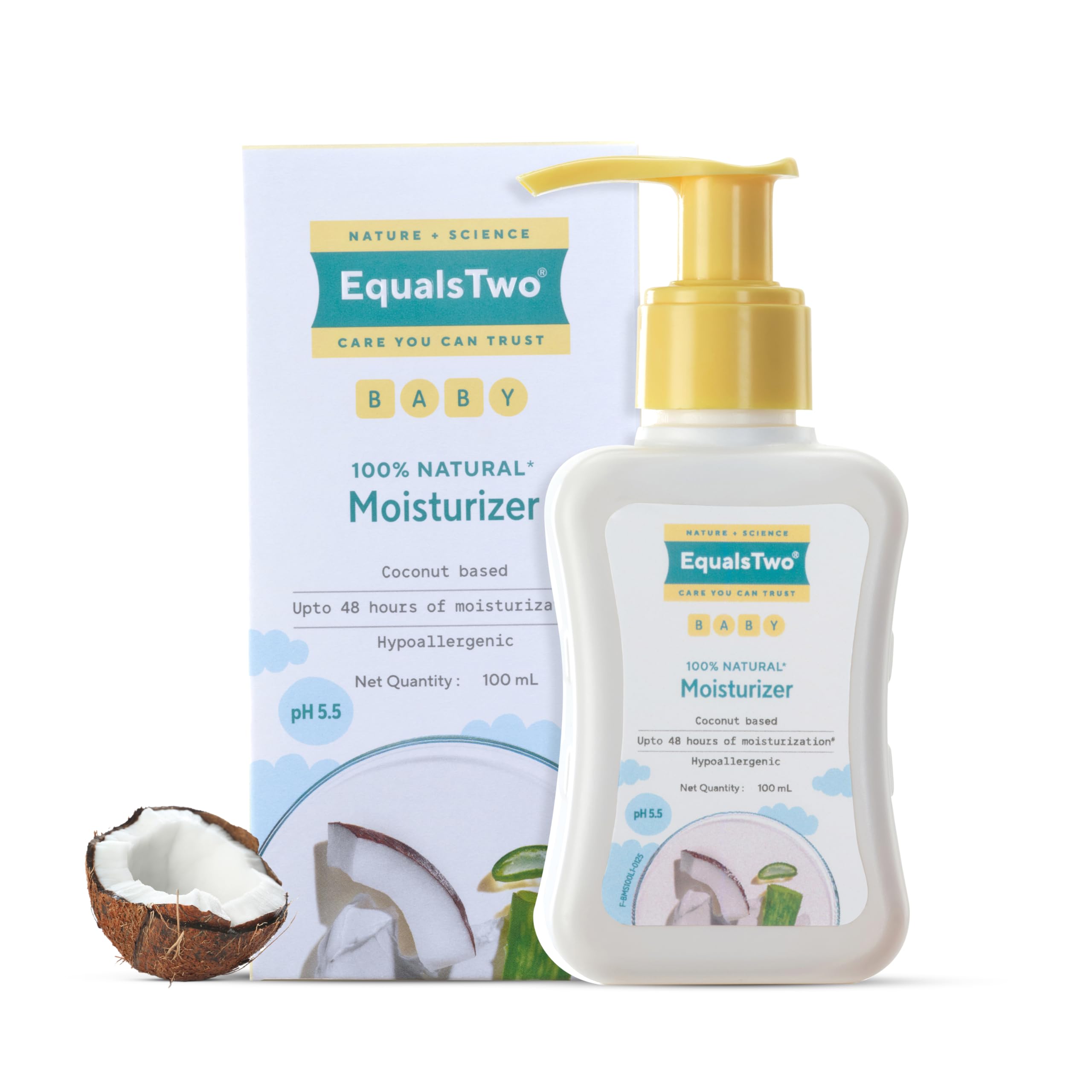 EQUALSTWO Baby Moisturizer, 100ml, 100% Natural Coconut based Daily Baby Skin Care Body Lotion for Nourishing Skin, All Skin Types, PH 5.5, Dermatalogically Tested, No Parabens No Sulphates, Pack 1-image-39