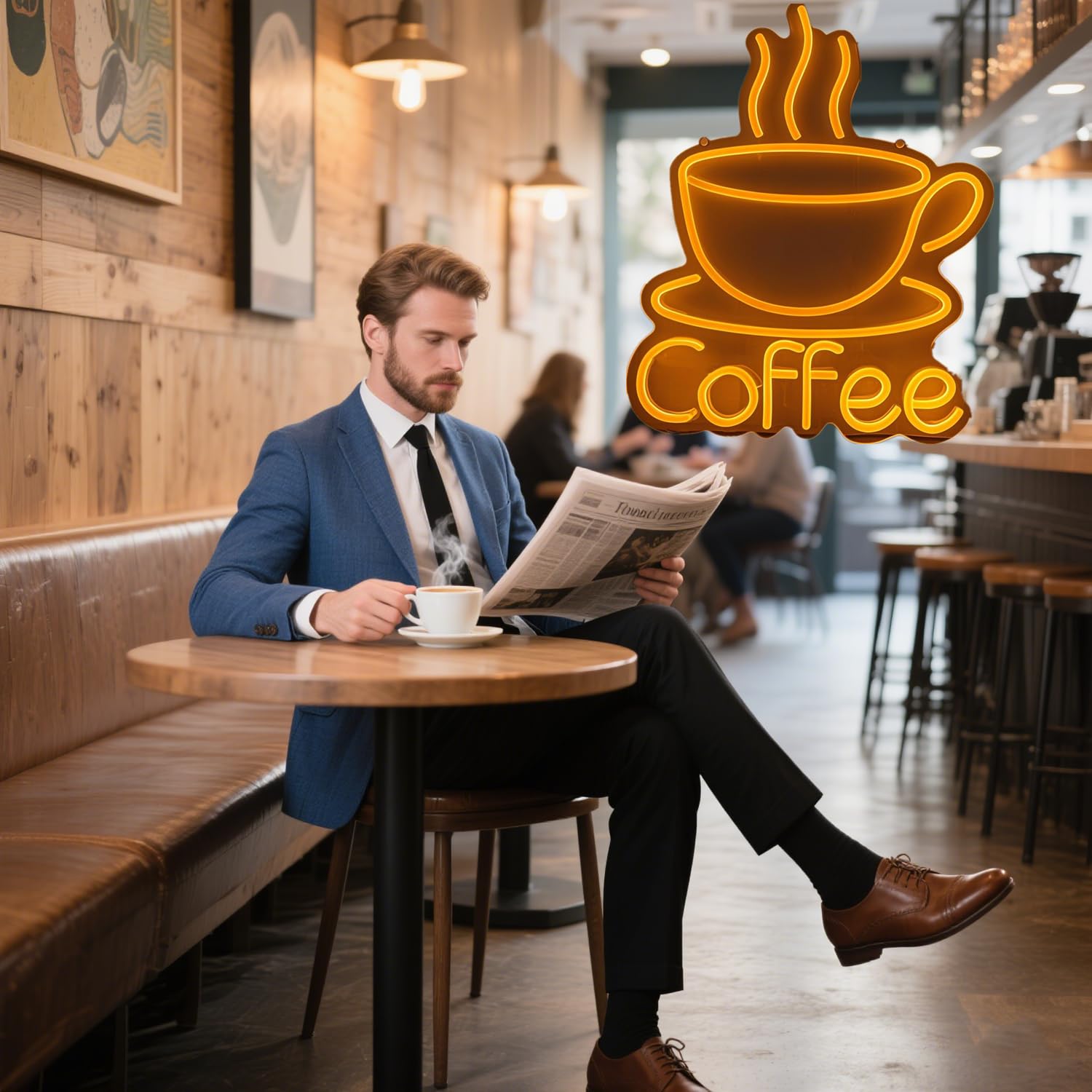 LED Coffee Cup Neon Sign Large 5V USB Powered Acrylic Neon Lights with Dimmable Switch and Hanging Chain for Coffee Cafe Bar Party Living Room Sign Gifts(Yellow) - Image 4
