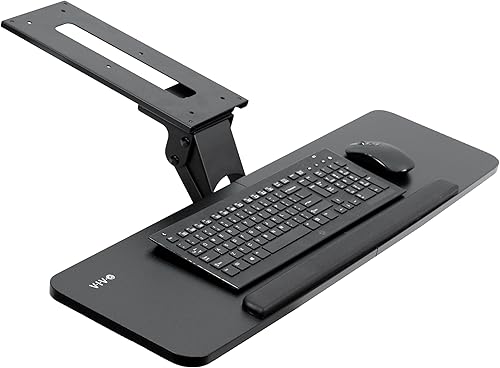 Miniatura 10 de VIVO Bandeja de plataforma ajustable para teclado y mouse, ergonómica debajo de la mesa, estante debajo del escritorio, estante rústico vintage