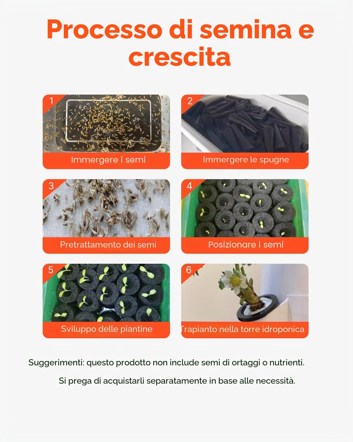 VEVOR Sistema di Coltivazione Idroponica, 30 Baccelli Verticali a 6 Livelli, Torre Idroponica Mobile con Pompa dell'Acqua e Timer, Germinazione Interno, per Erbe Aromatiche Frutta Verdura