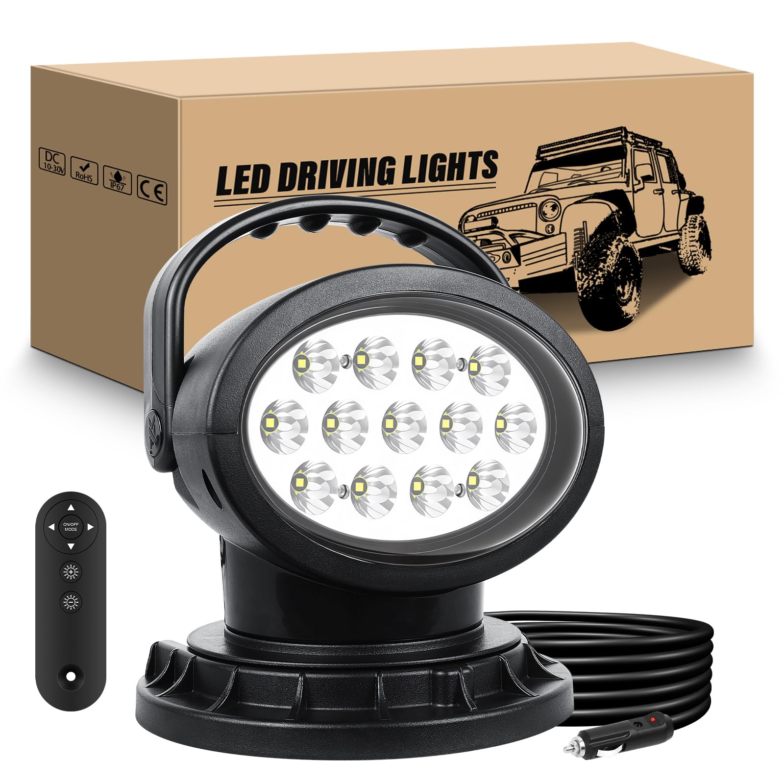 RIGIDON Strobo Faro da ricerca led, 38W 3800LM luce da ricerca con base magnetica, 12V 24V Spot luci di lavoro fari di profondità per auto fuoristrada camion SUV 4x4 barca