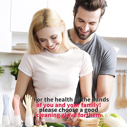 Miniatura 6 de 3 pares de guantes de goma reutilizables para limpieza del hogar con puño largo, guantes impermeables para el hogar para lavandería y cocina