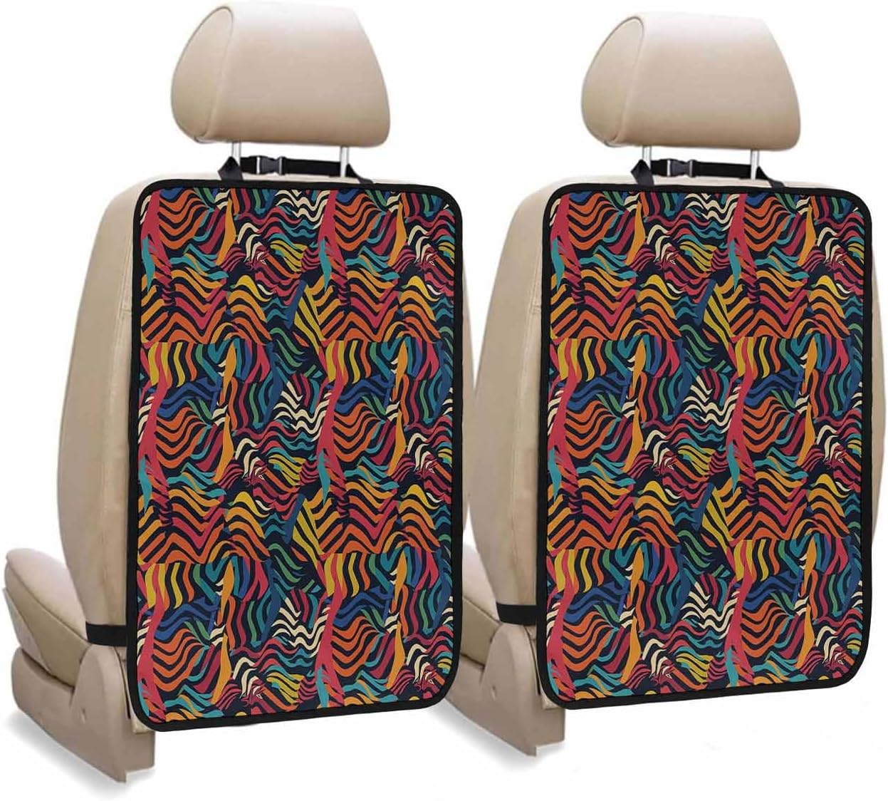 Car Seat Protector, 2 Pack Kick Mats Back Seat Protector Marble Teal Brown Abstract Geometric Lines Waterproof Backseat Cover for Kids Universal Fit Automotive Interior Protectors