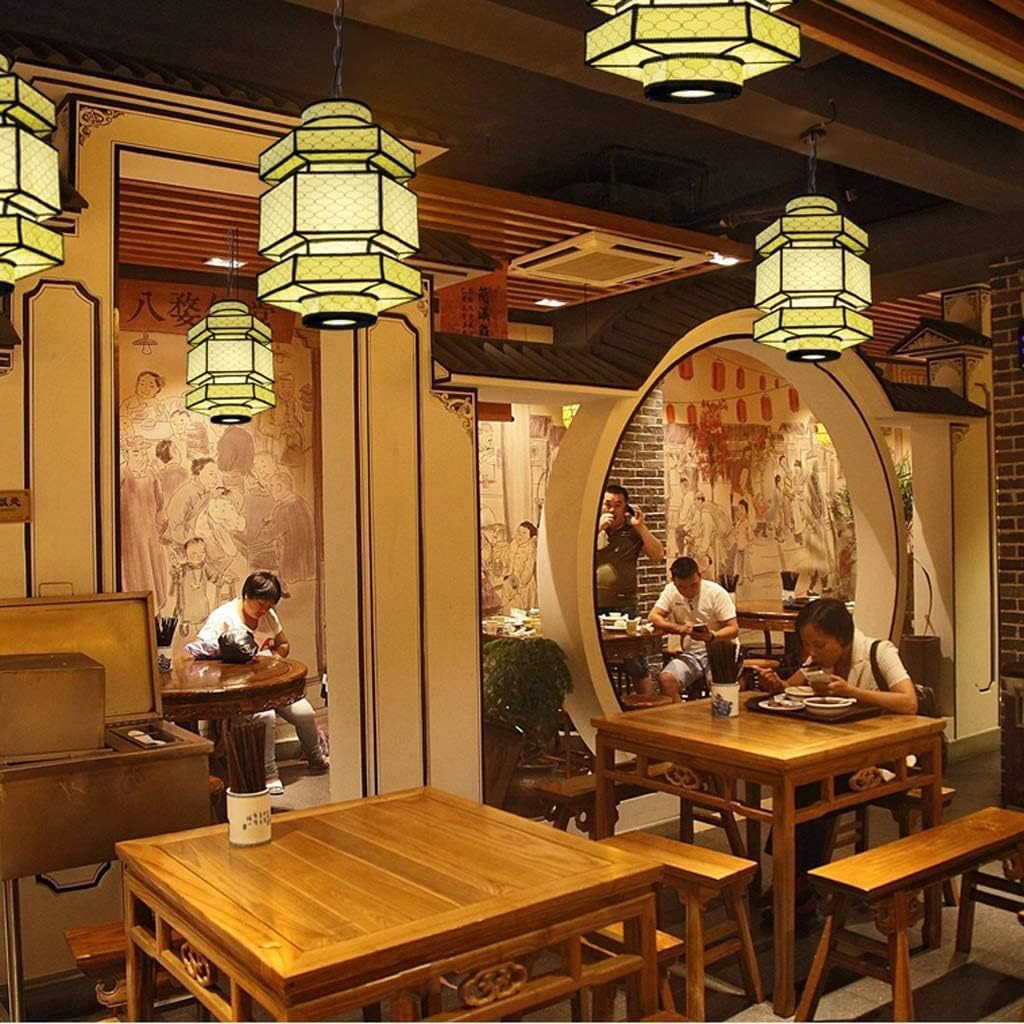 LIOONS Chinese Lanterns Chinese Chandelier Bottom with Spotlight PVC Shade Indoor Lighting Paper Lantern Lamp Hanging Lantern