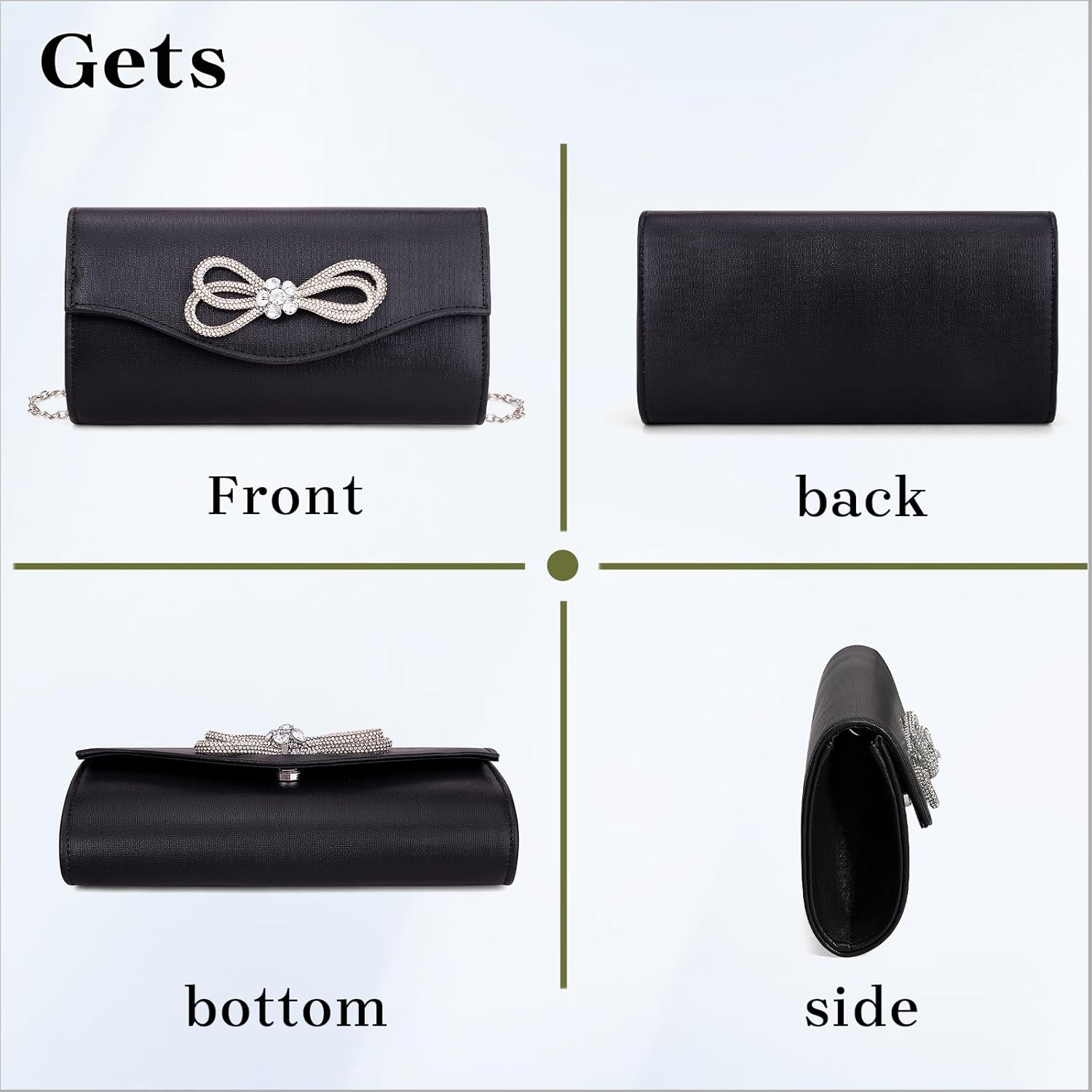 Gets Bow Evening Bag Rhinestone Clutch Purse for Women Sparkly Wedding Prom Purse Formal Cocktail Party Handbag with Chain - Image 7