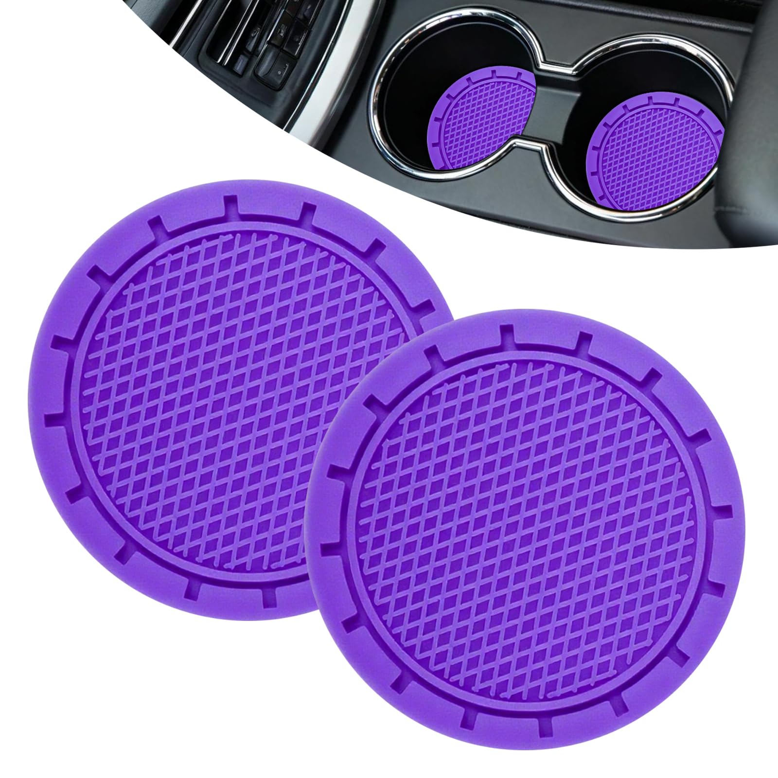 Vagcars Purple 2Pcs Car Cup Holder Coasters, Non-Slip Shockproof Silicone Auto Insert Cup Coaster, 2.76 Inch Universal Car Cup Holder Bottom Insert Protector Coaster For Cars, Suvs, Trucks (Purple)