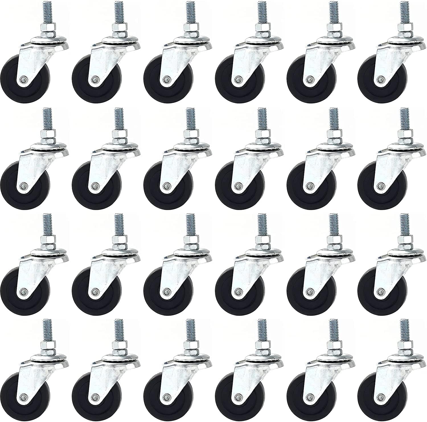 24 Pack Swivel Stem Caster with 2 Hard Rubber Wheel 1/2 Tall Threaded Stem Heavy Duty