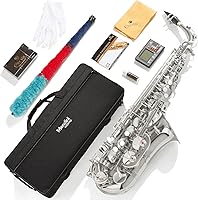 Vista 1 de Saxofón alto Mendini por Cecilio Eb con sintonizador, boquilla y funda, 10 lengúetas y libro de bolsillo., Nickel
