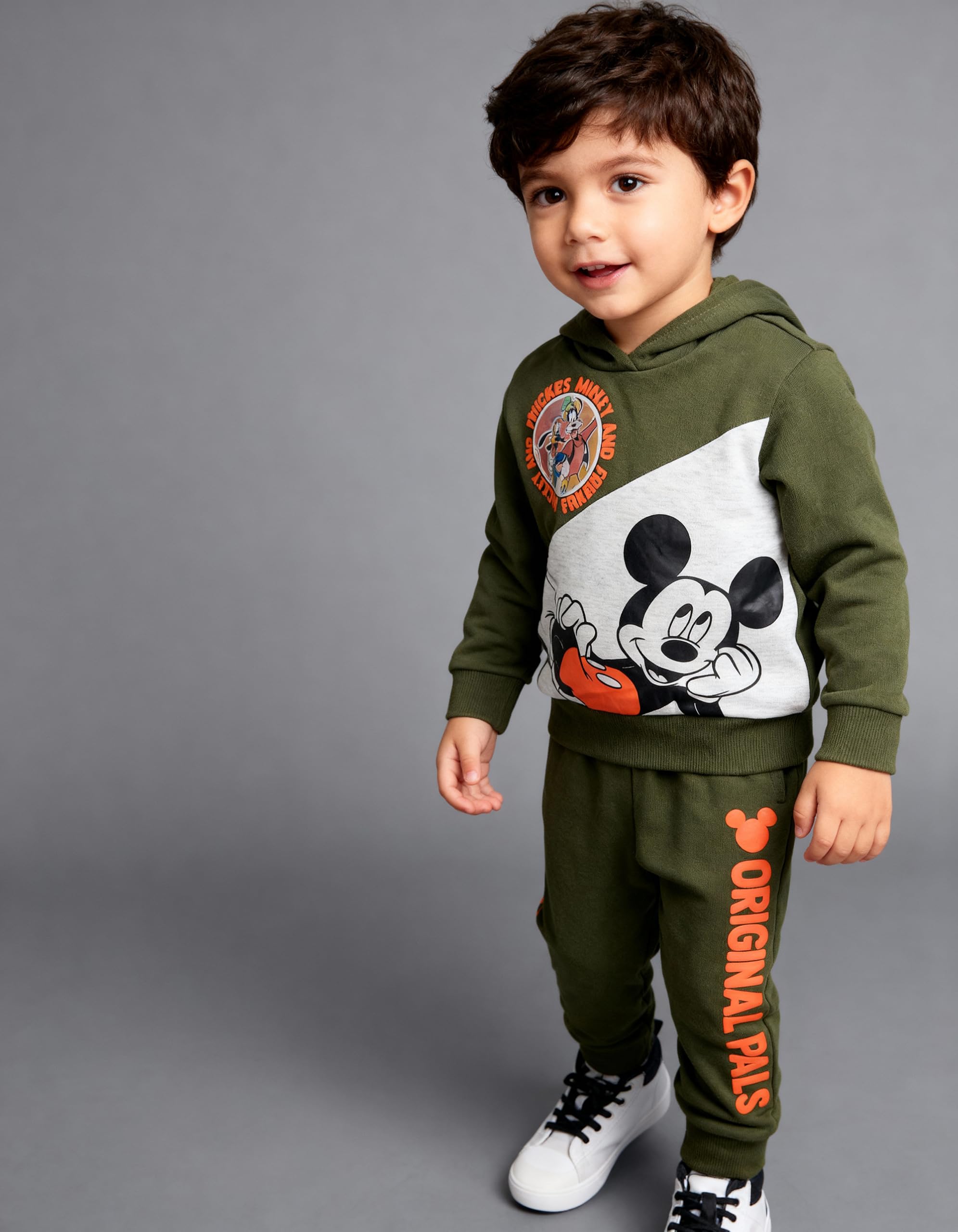 Disney Mickey Mouse Boys Hoodie and Jogger Pants Set with Lenticular Patch, 2-Piece Fleece Outfit (Green, 2T)