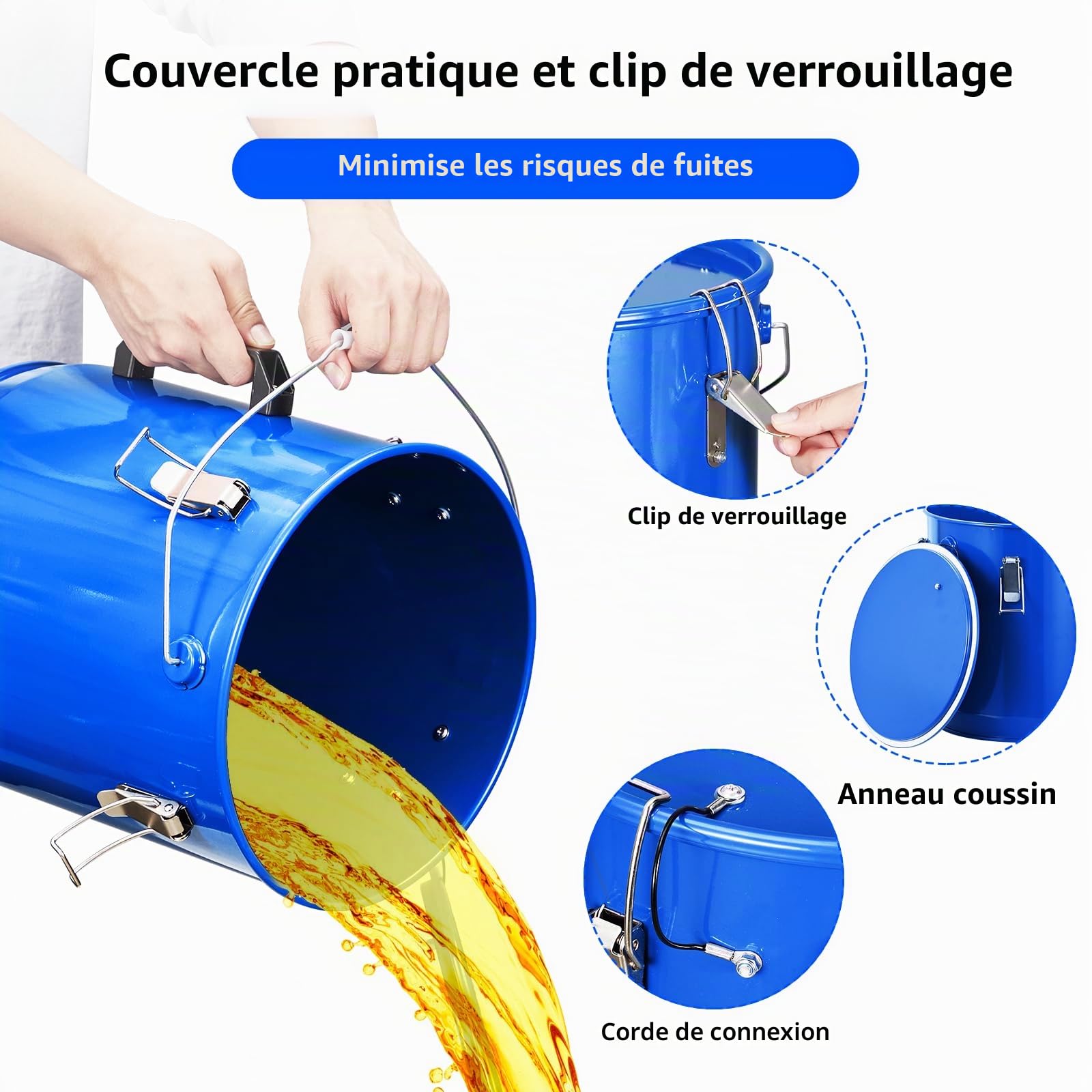 Seau à Graisse de Friteuse Acier antirouille 18,9L Caddy évacuation Huile | avec Couvercle Transport Pinces Verrouillage Sac filtrant Filtration Huile de Cuisson