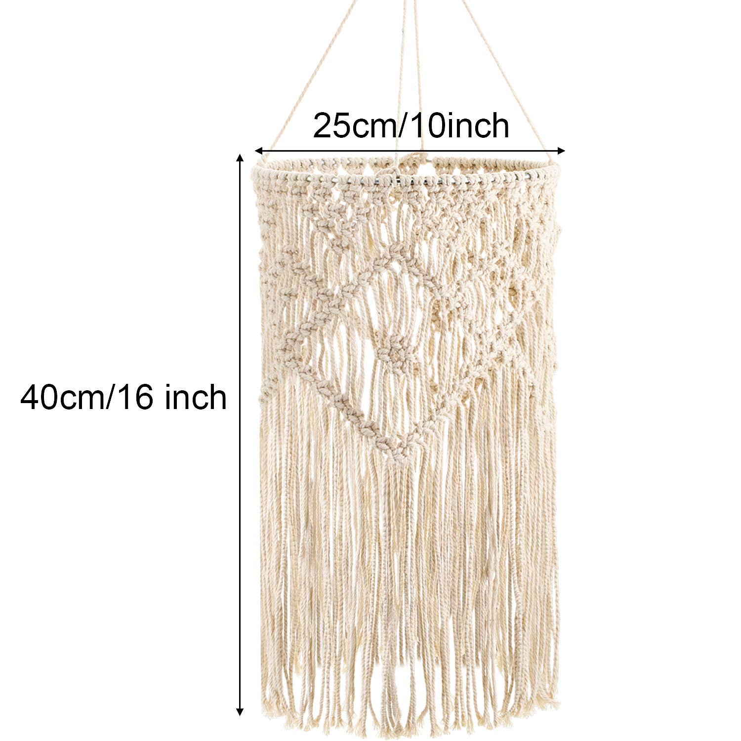 Lámpara colgante bohemia de macramé, cubierta de luz para decoración de techo para sala de estar, dormitorio y baño, color blanco cálido, bombilla no incluida 2
