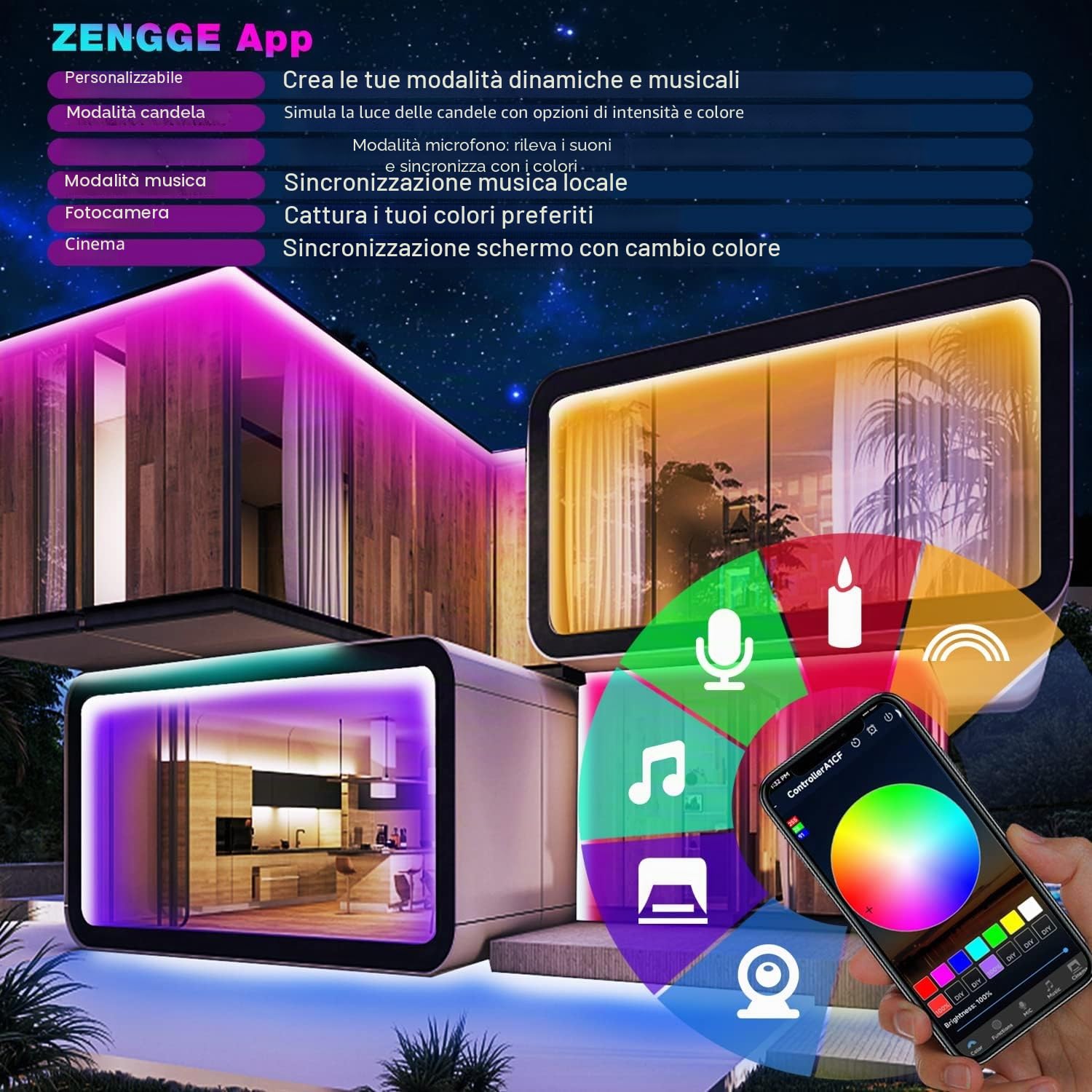 20M IP67 Striscia LED da Esterno, Bluetooth Striscia LED Impermeabile con App, Telecomando e Sincronizzazione Musicale, Luci Esterno per Giardino, Balcone, Terrazza, Festival (20M*1)